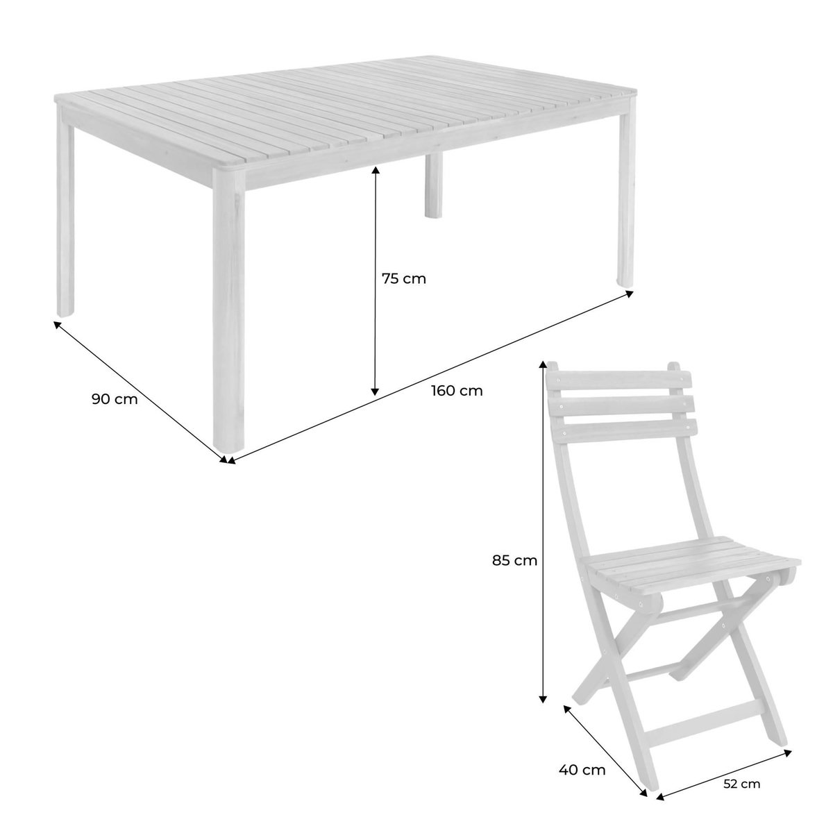 SWEEEK Table de jardin acacia avec coins arrondis, 8 chaises, 160 x 90 x 75 cm