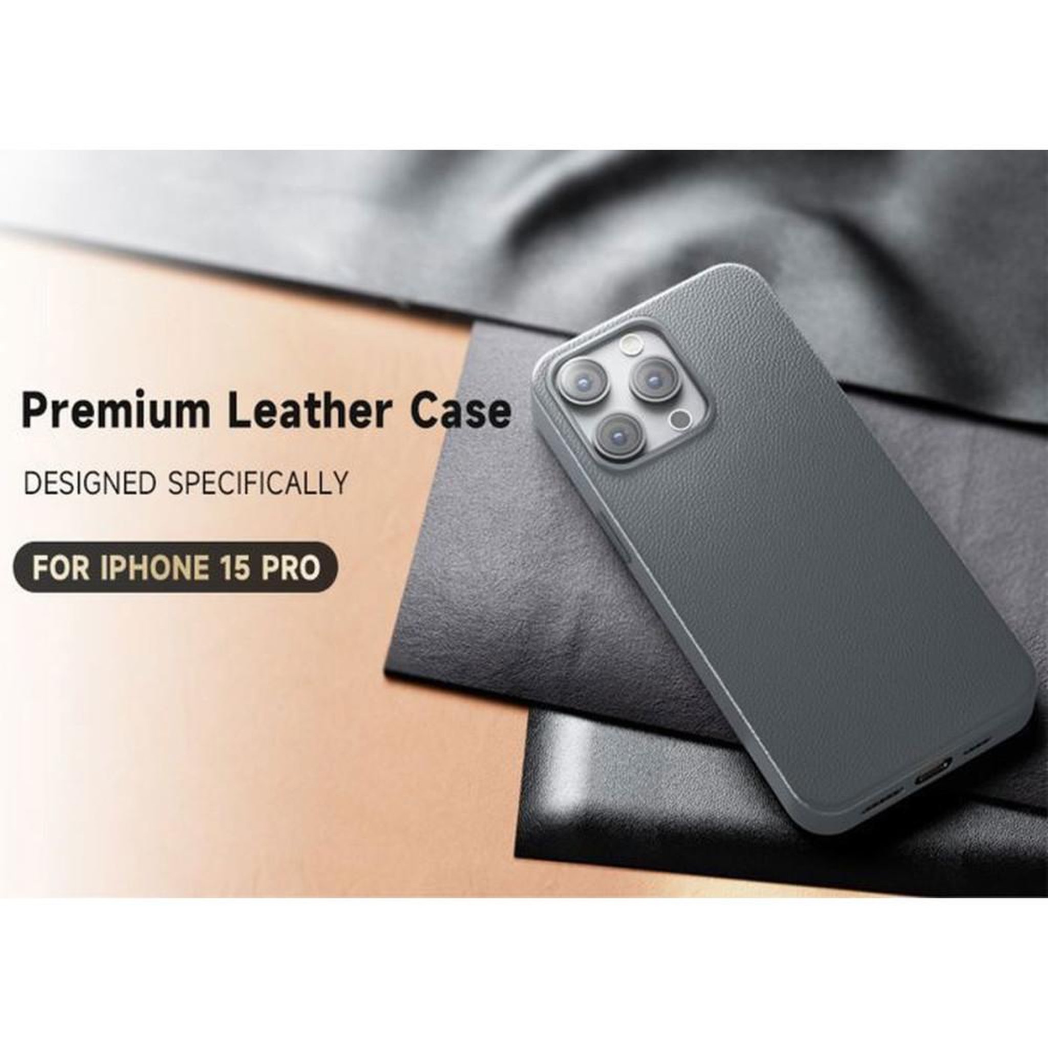 Voir la diapositive 5 : Coque cuir pour iPhone 15 Pro Max 6,7  grise compatible MagSafe en TPU et PU avec protection anti-chocs et accès boutons/ports