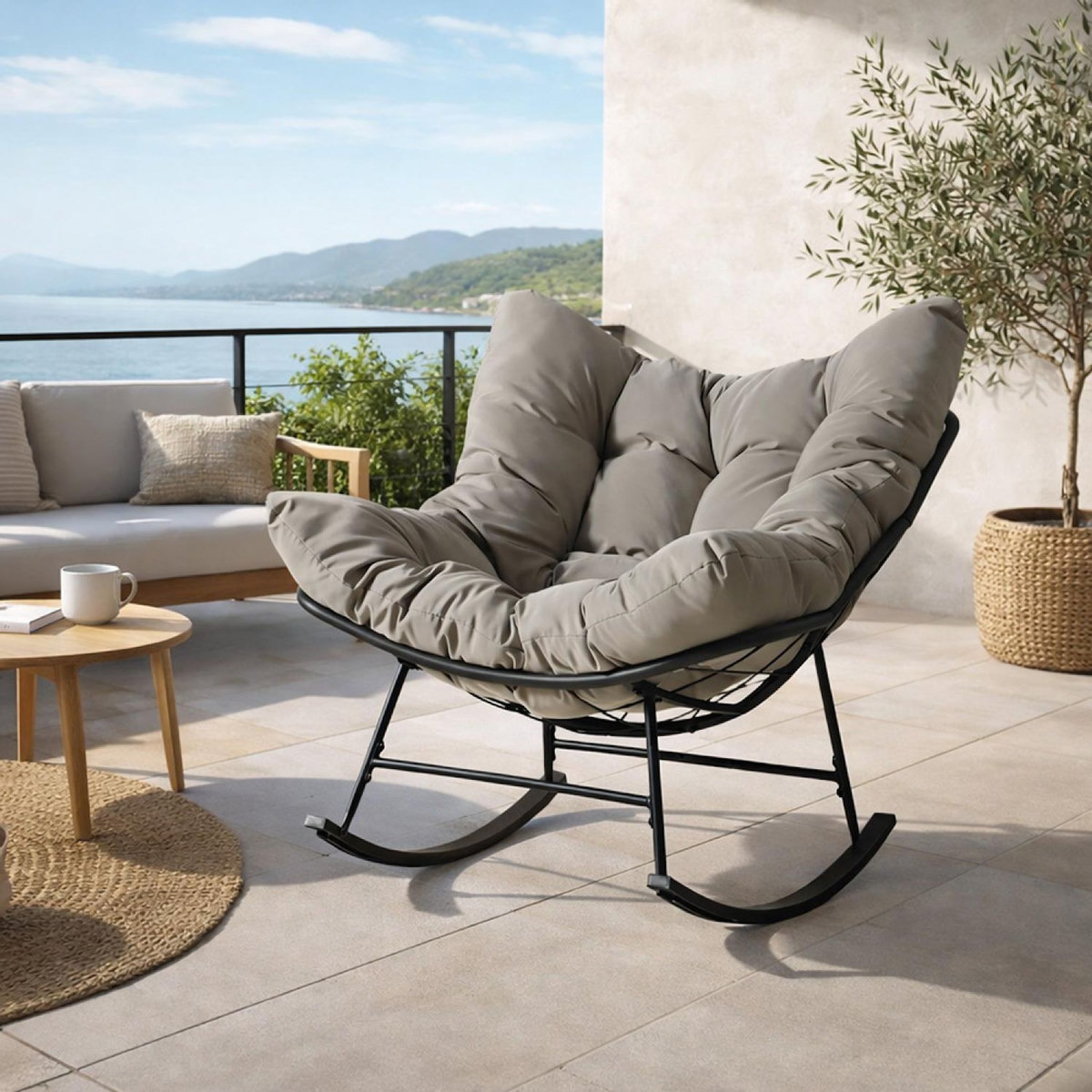 CONCEPT USINE Fauteuil à bascule d'intérieur et d'extérieur gris QUITO