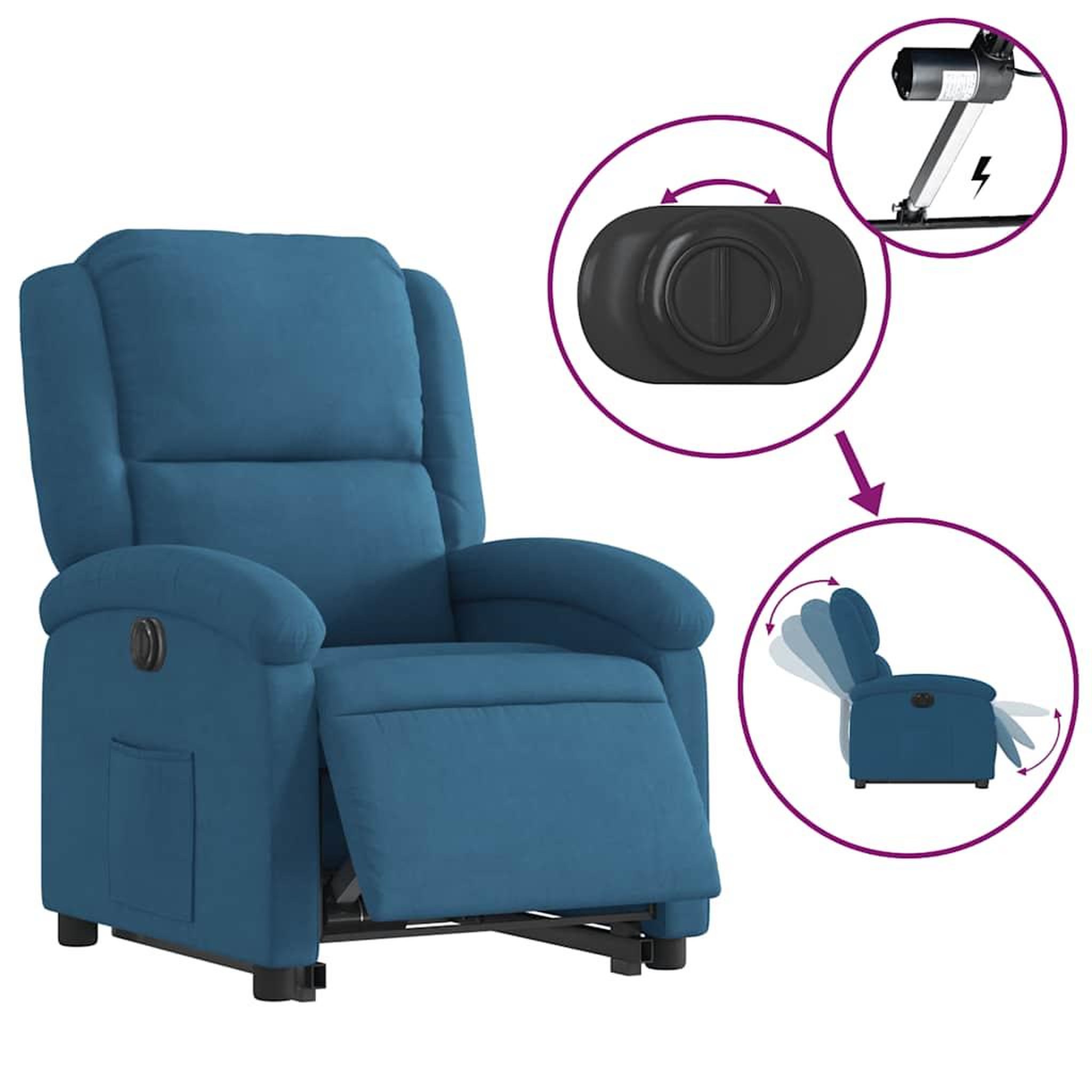 Voir la diapositive 5 : VIDAXL Fauteuil inclinable electrique bleu velours