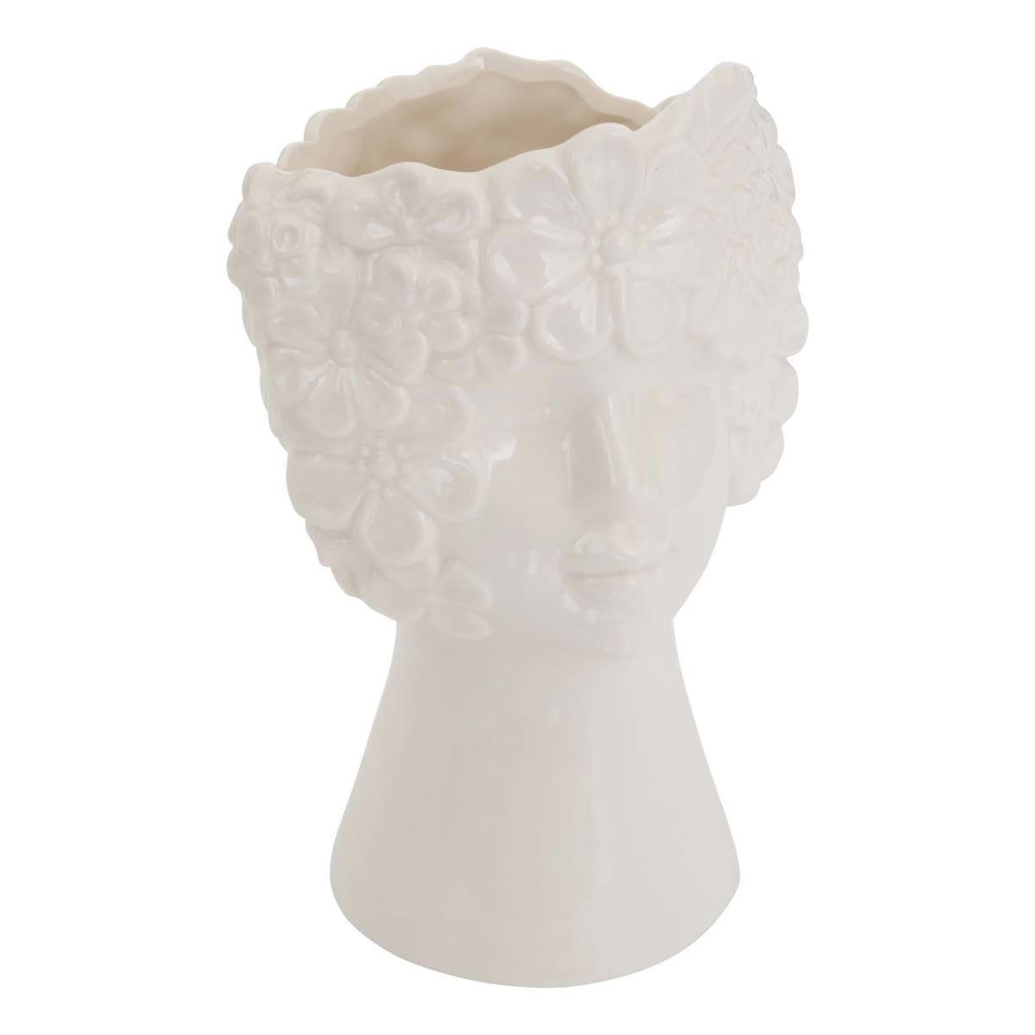ATMOSPHERA Vase visage en dolomite  fleur de rose  21cm blanc