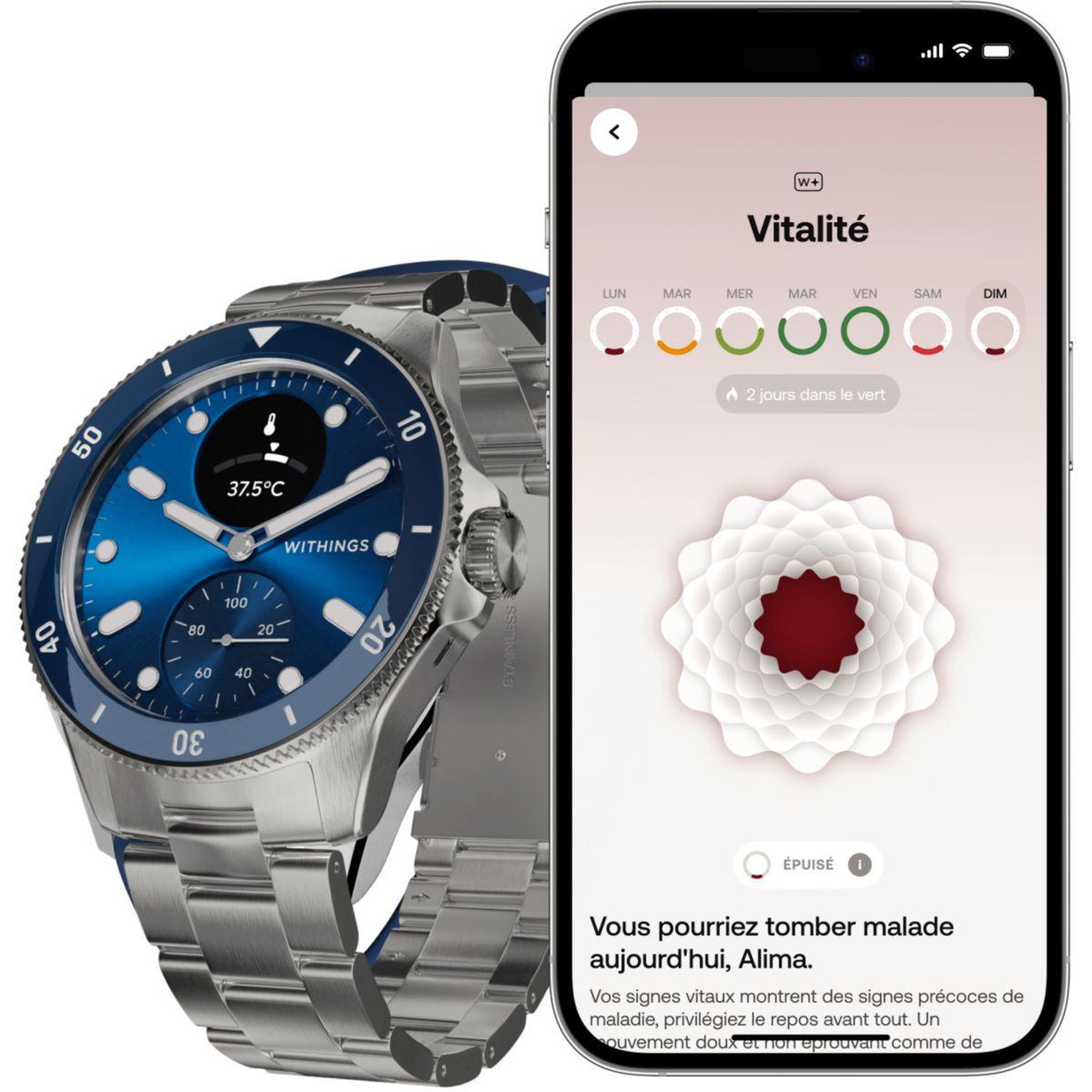 Voir la diapositive 3 : WITHINGS Montre santé scanwatch nova bleue