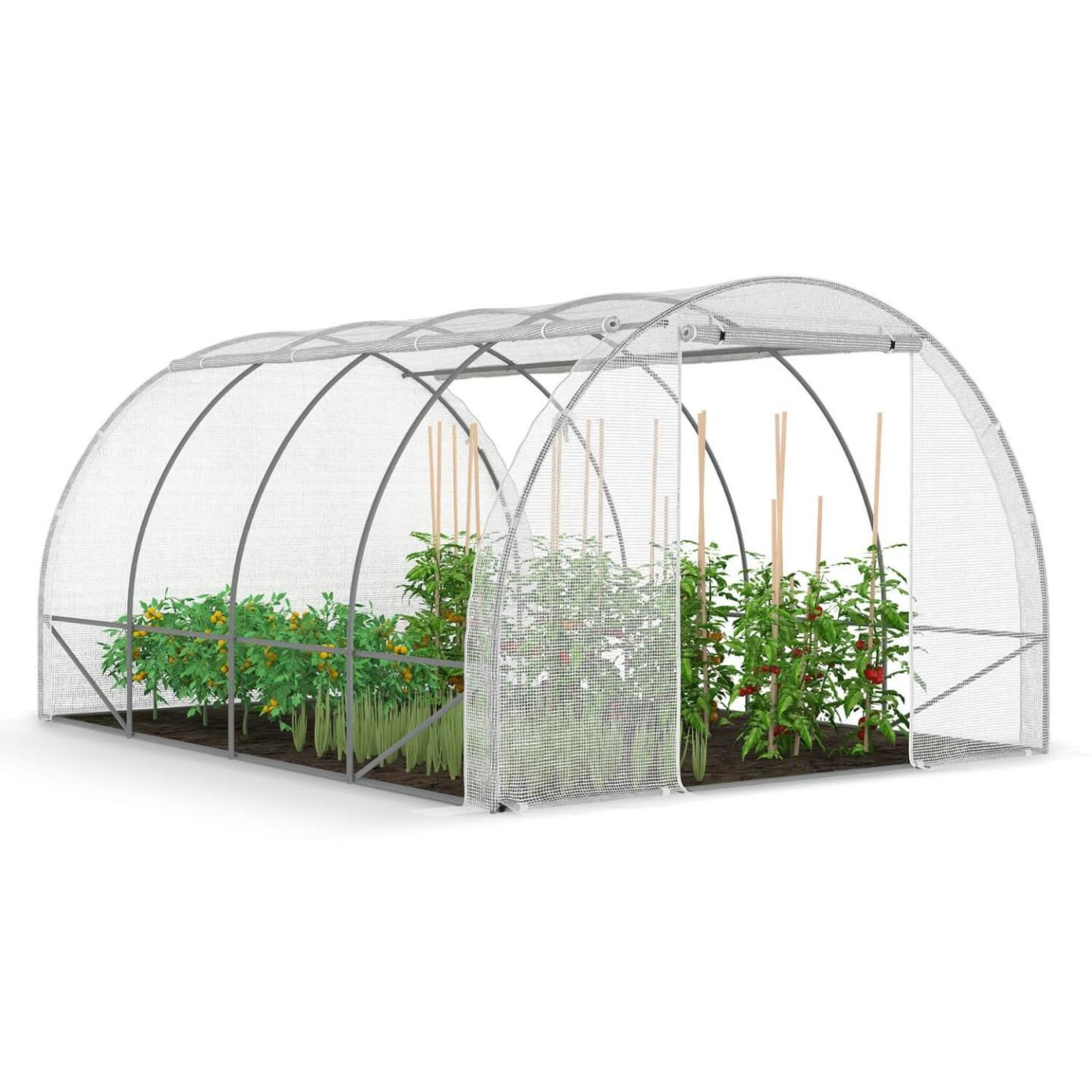 Voir la diapositive 3 : ID MARKET Bâche de rechange pour serre de jardin tunnel 12m² 4 x 3 x 2 m anti-uv avec porte et fenêtres zebra blanche toutes saisons