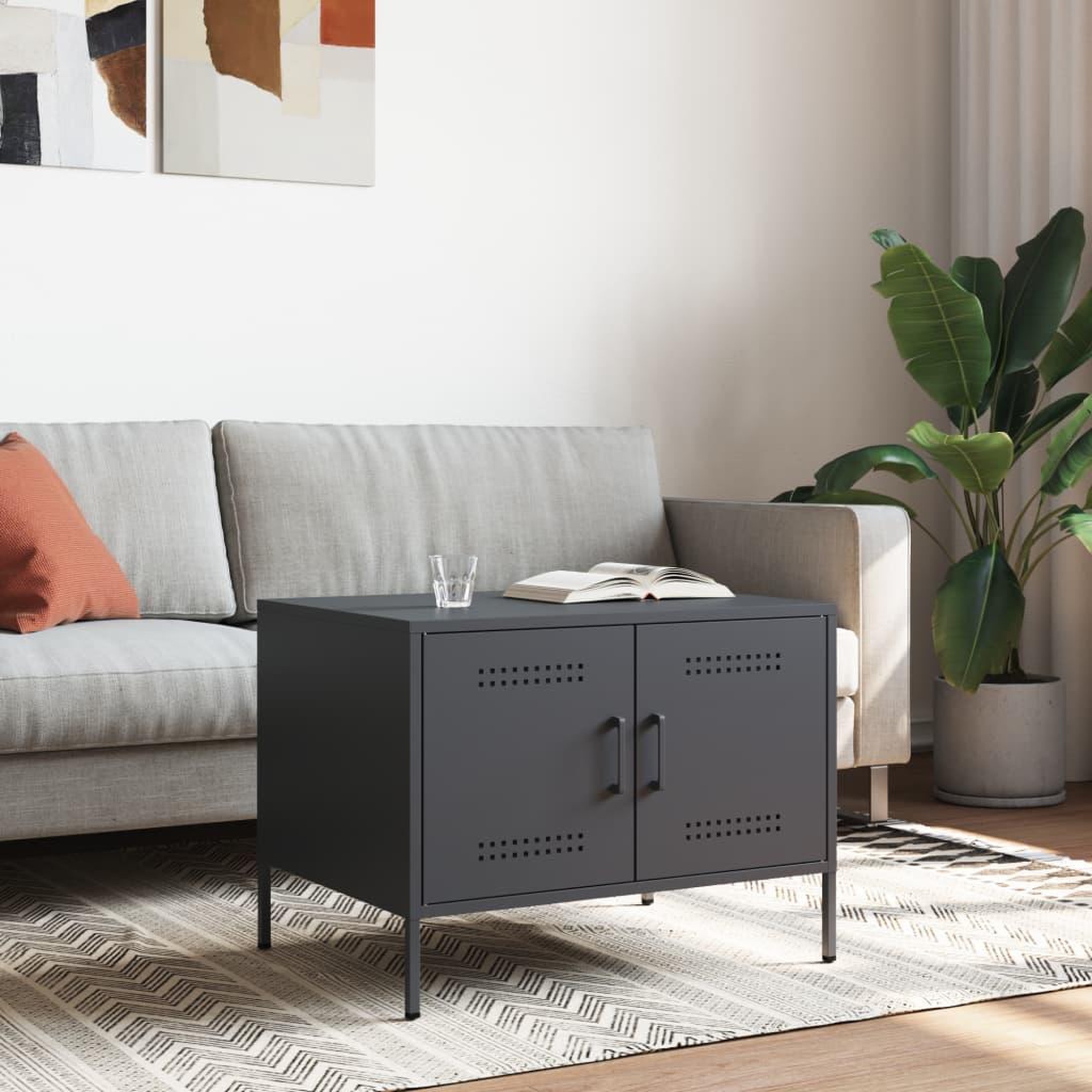 Voir la diapositive 2 : VIDAXL Table basse anthracite 68x50x50,5 cm acier