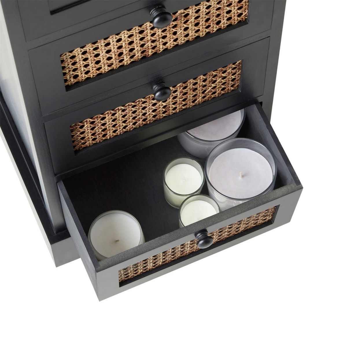 IDIMEX Chiffonnier JASMIN avec 4 tiroirs, en bois de paulownia et rotin