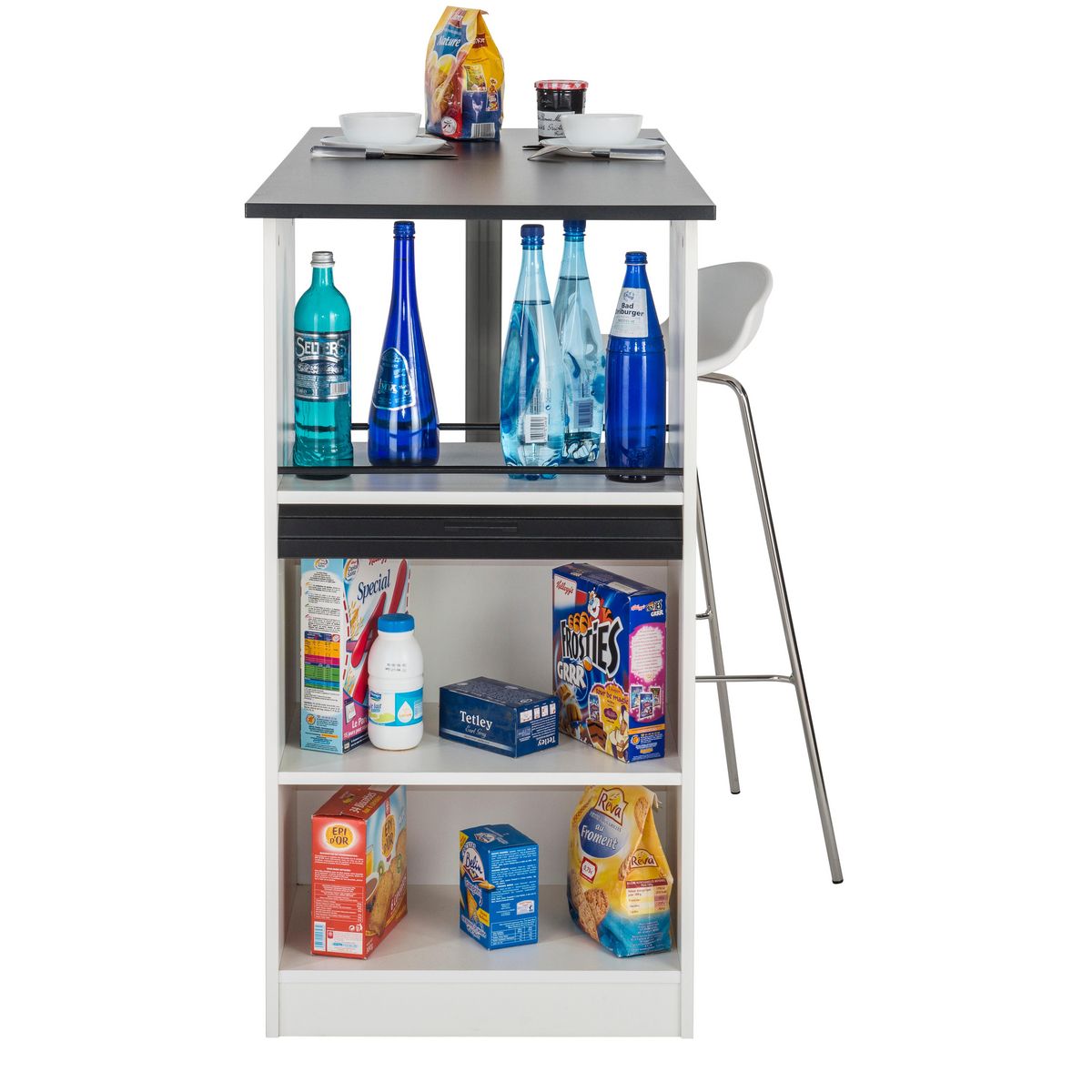 Table comptoir de cuisine avec rangement à rideau L130cm LUCK