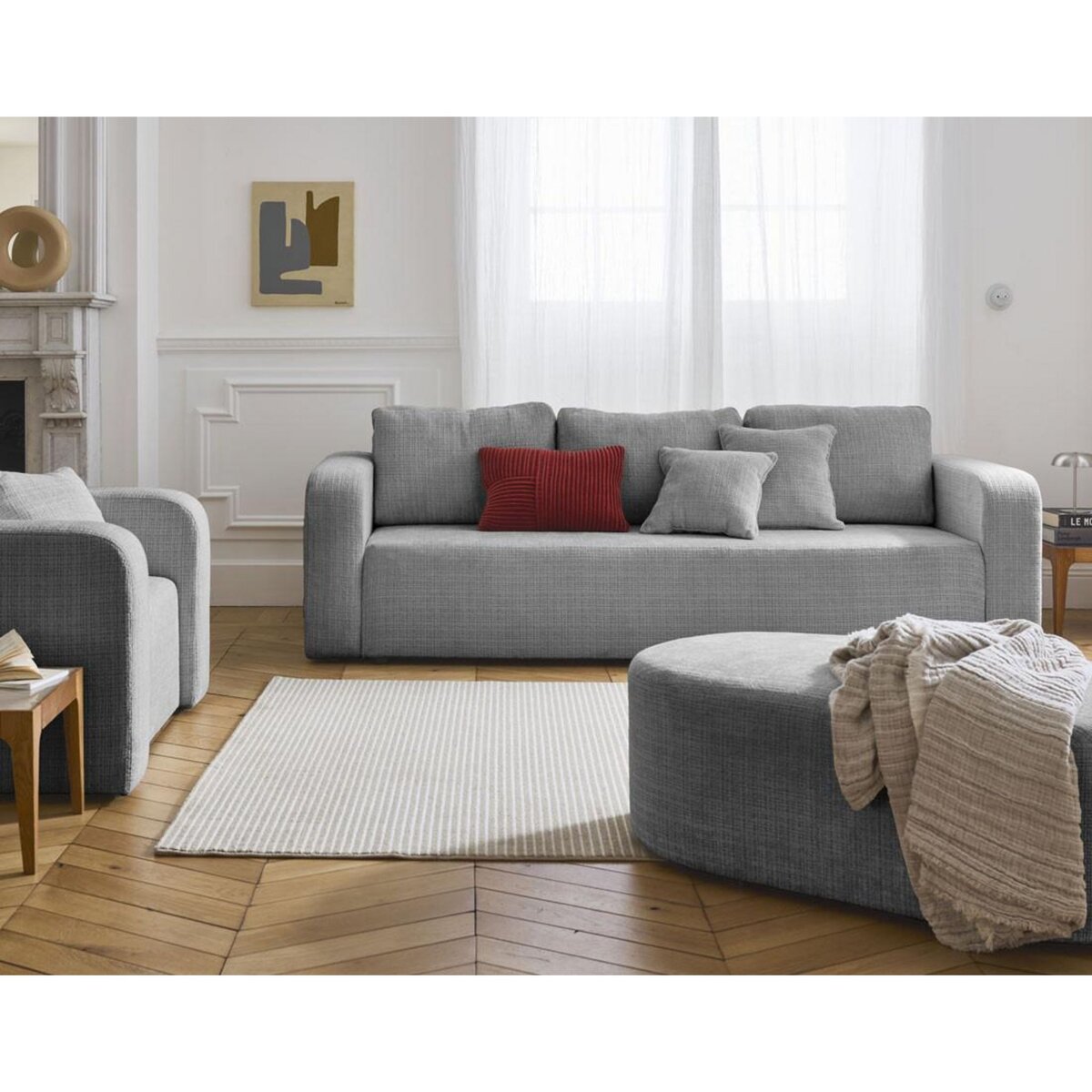 BEST MOBILIER Miro - canapé droit 3 places - convertible avec coffre - en velours texturé