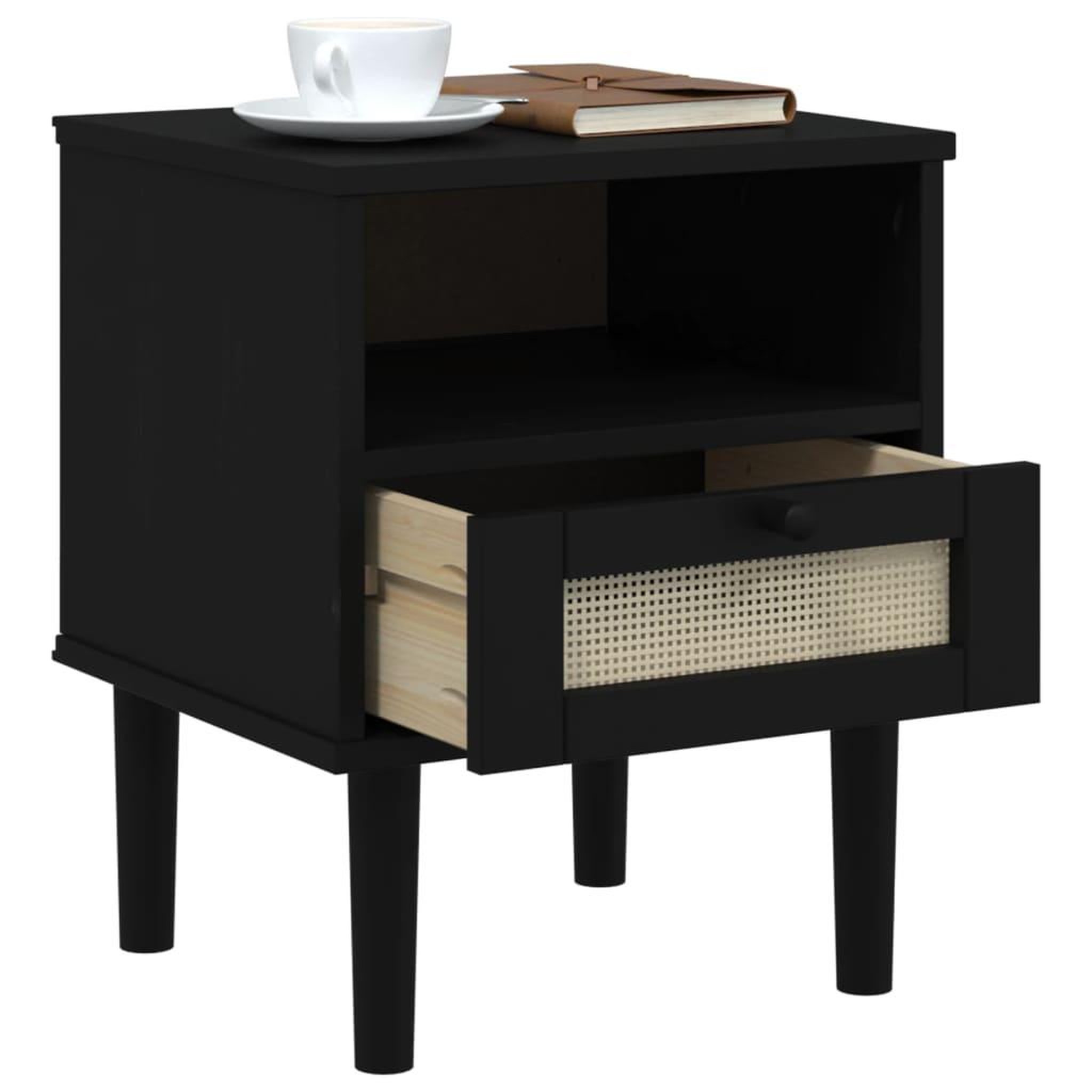Voir la diapositive 4 : VIDAXL Table de chevet SENJA aspect de rotin noir bois de pin massif
