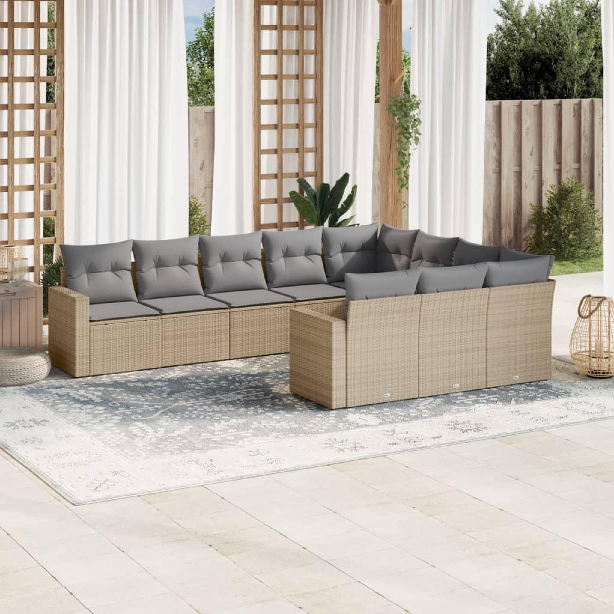 VIDAXL Salon de jardin avec coussins 10 pcs beige resine tressee
