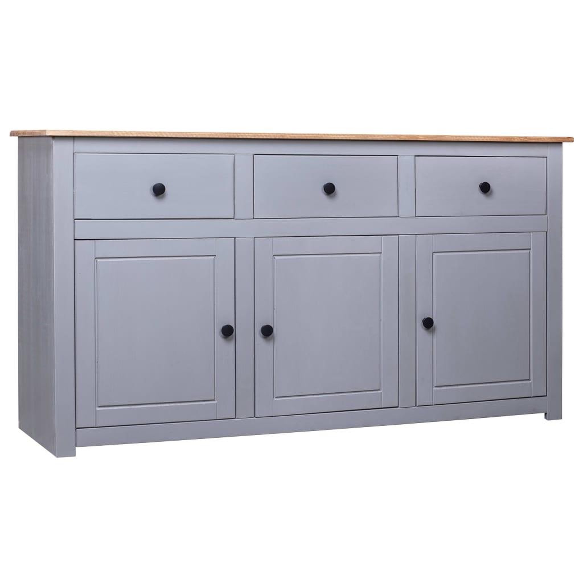 Voir la diapositive 1 : VIDAXL Buffet Gris 135x40x80 cm Pin solide Assortiment Panama
