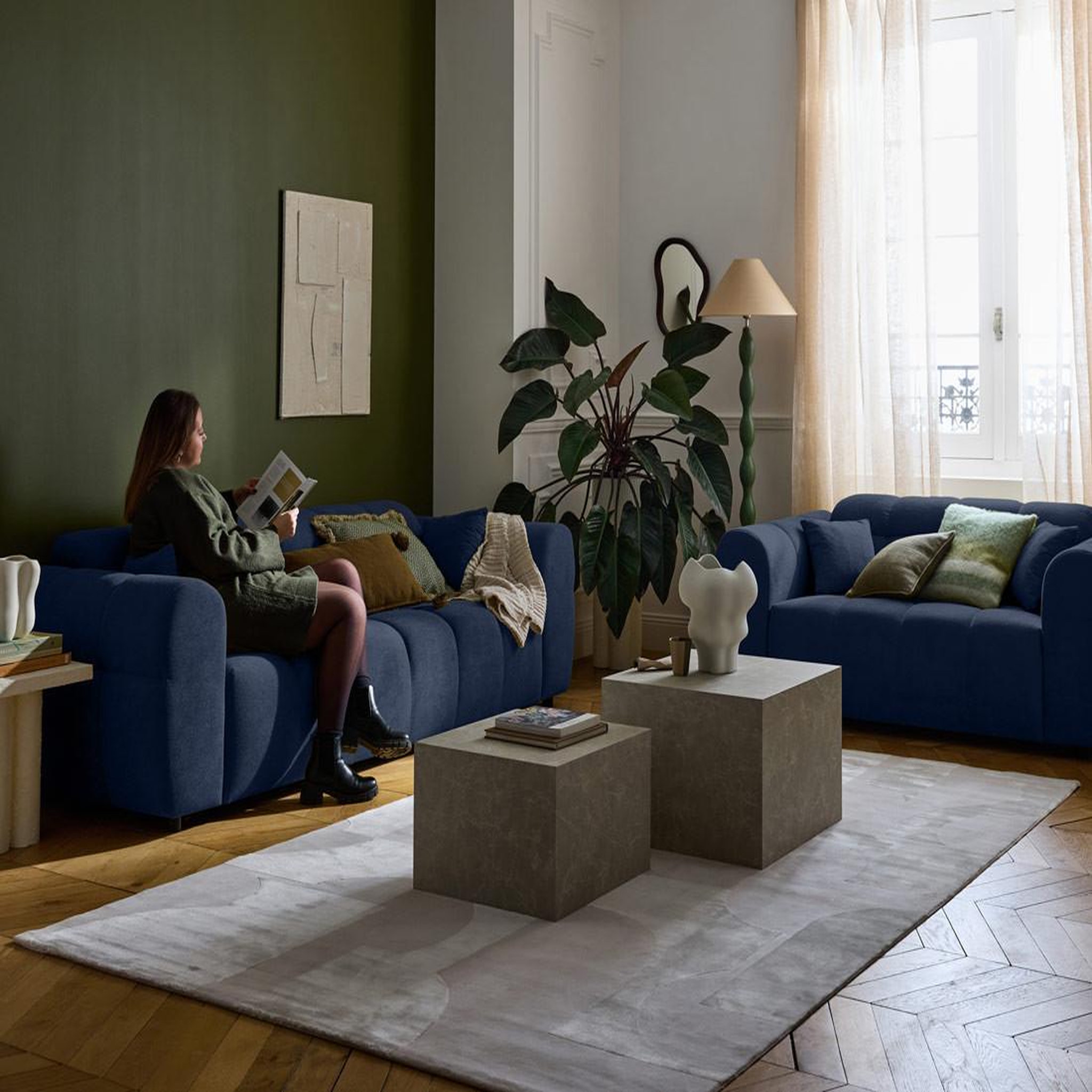 Voir la diapositive 4 : BEST MOBILIER Ray - canapé droit 3 places en tissu texturé