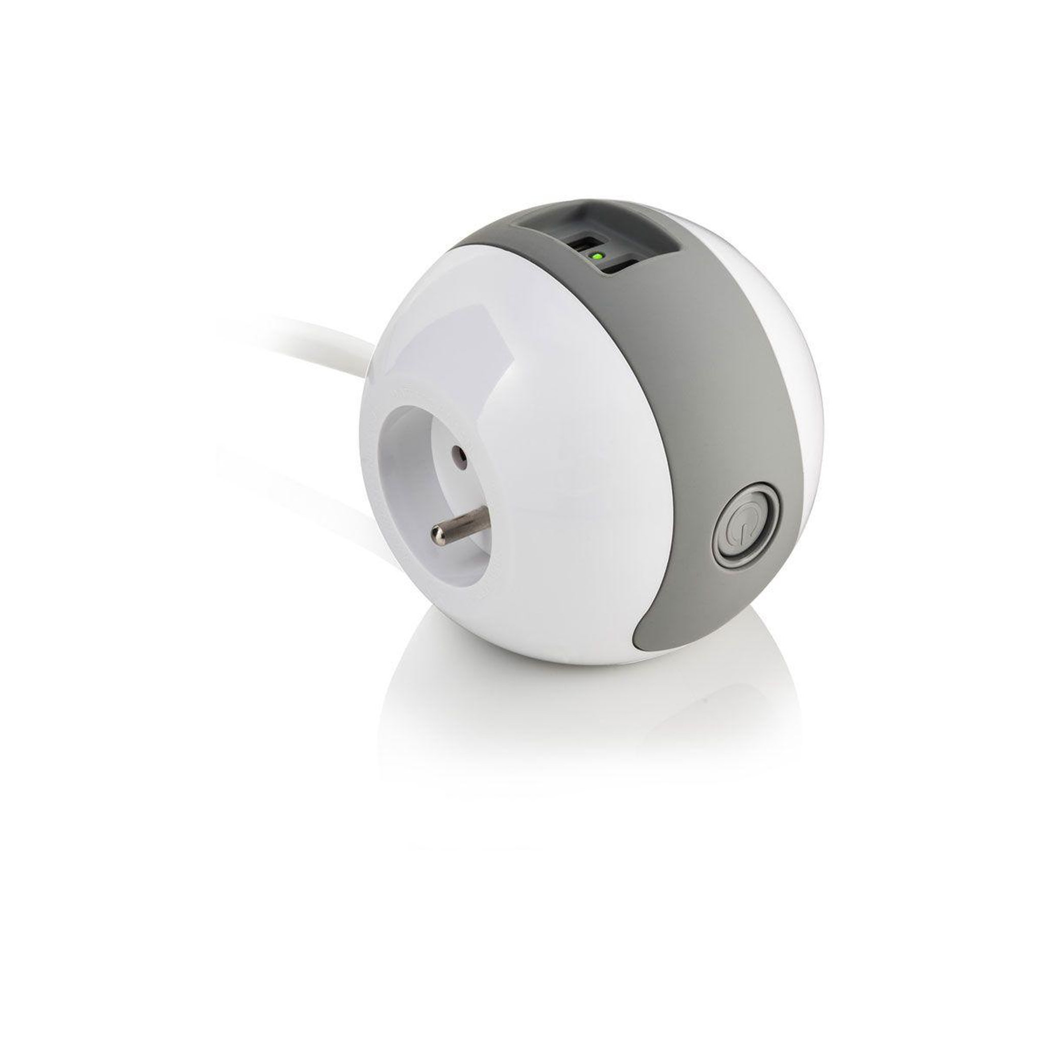 Voir la diapositive 2 : WATT AND CO Multiprise USB Wattball Blanc - Gris