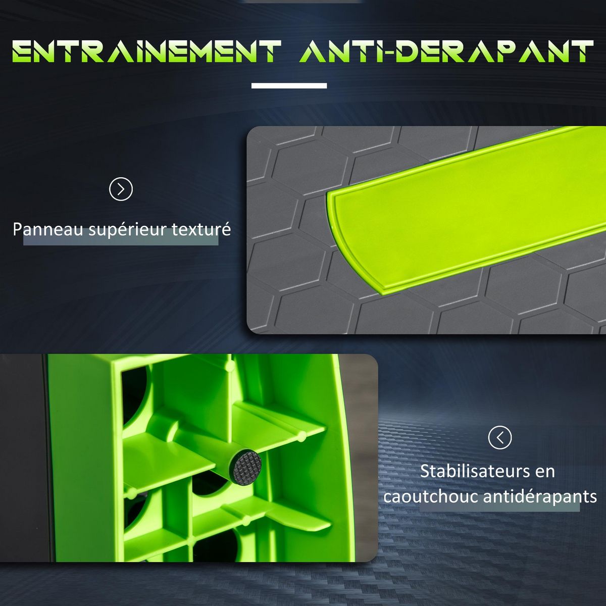 HOMCOM Stepper Fitness Aerobic hauteur reglable surface antiderapante dim. 78L x 28l x 10/15/20H cm PP noir vert