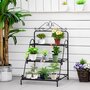 Voir la diapositive 2 : OUTSUNNY Support pour plantes présentoir avec étagères en métal 3 niveaux forme escalier intérieur/extérieur dim. 60,5L x 59,5l x 95,5H cm noir