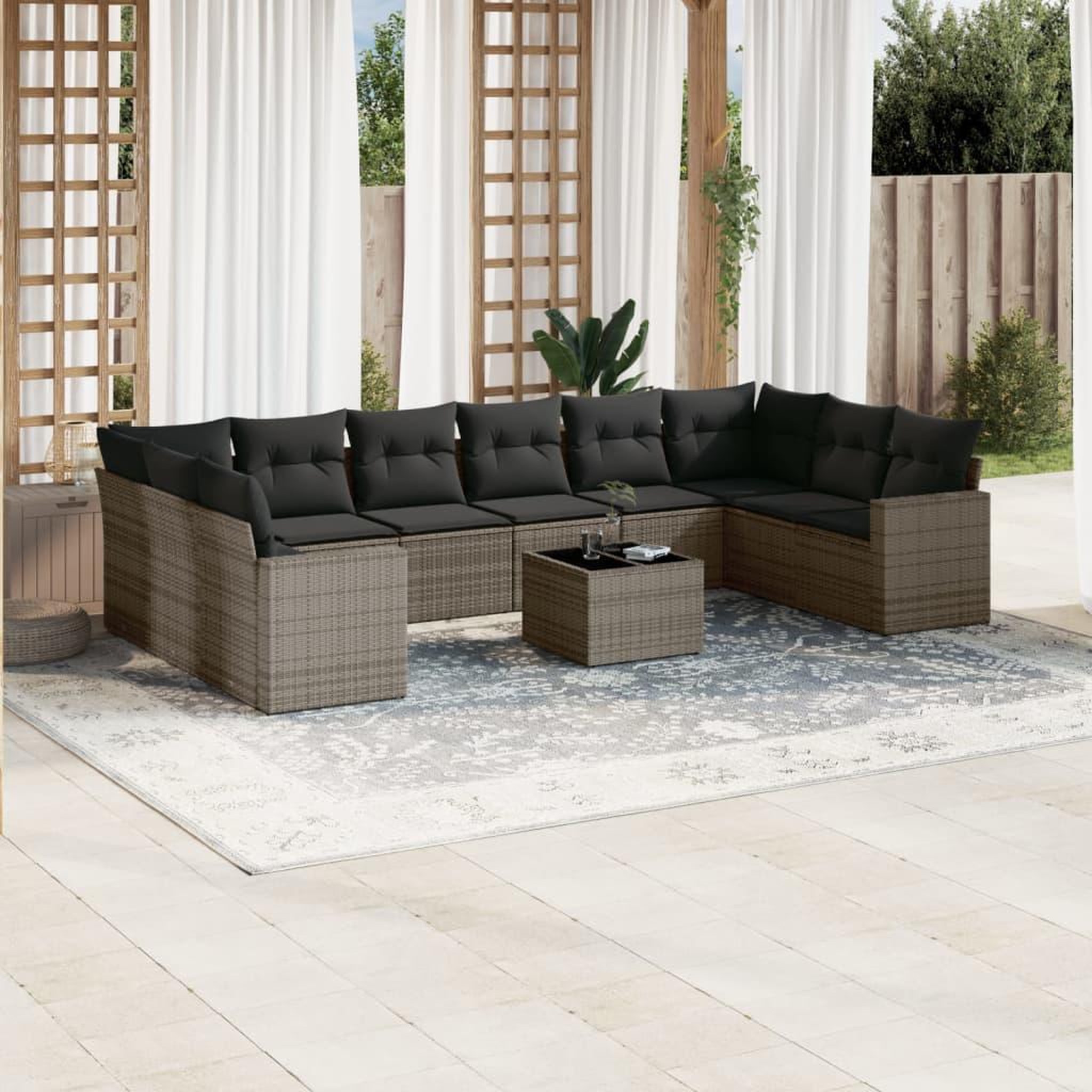 VIDAXL Salon de jardin 11 pcs avec coussins gris resine tressee