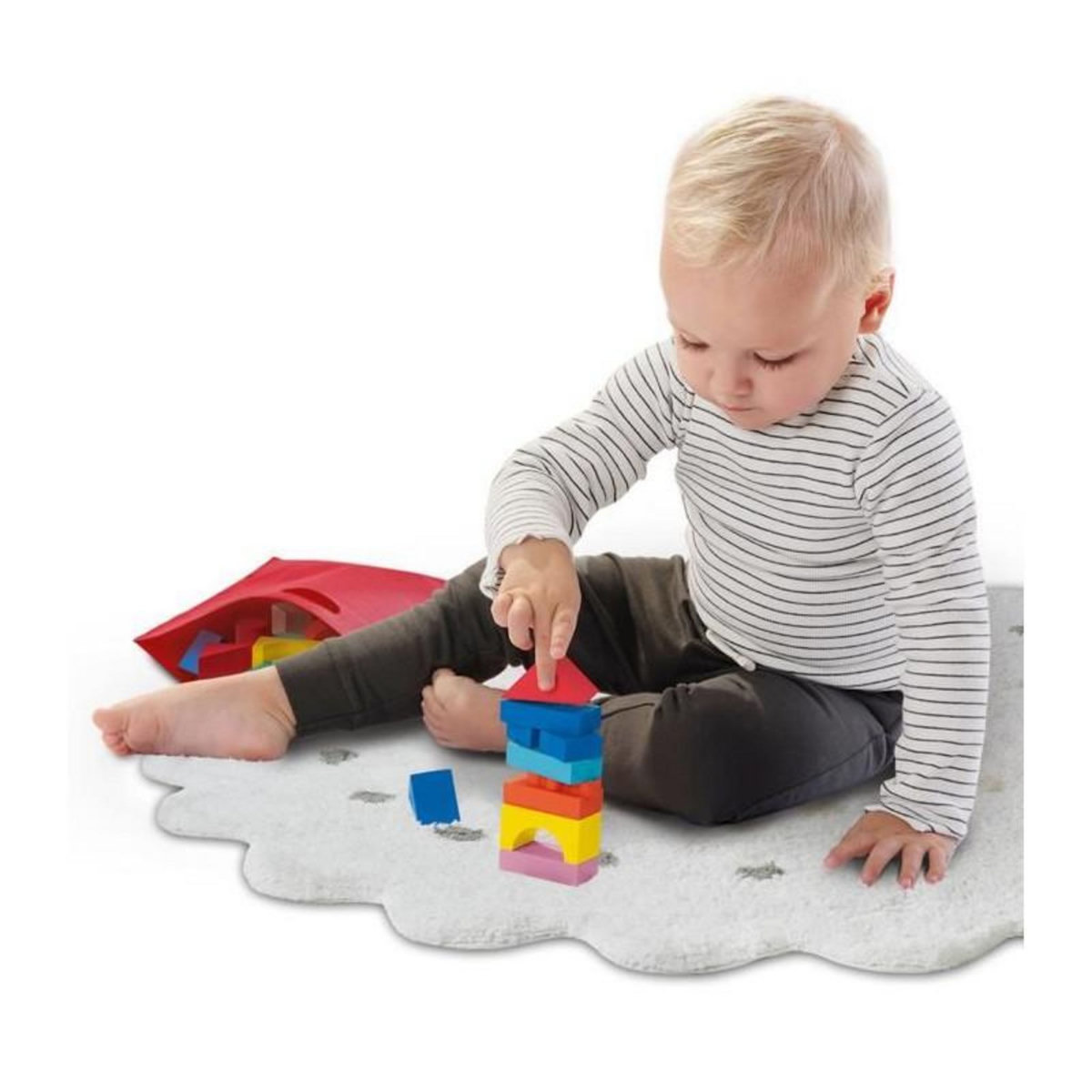 SES Creative SES CREATIVE Blocs de construction en bois - 50 pieces - Des 12 mois - 47 blocs, 3 figurines de jeu a tete d'animaux en bois, Sa