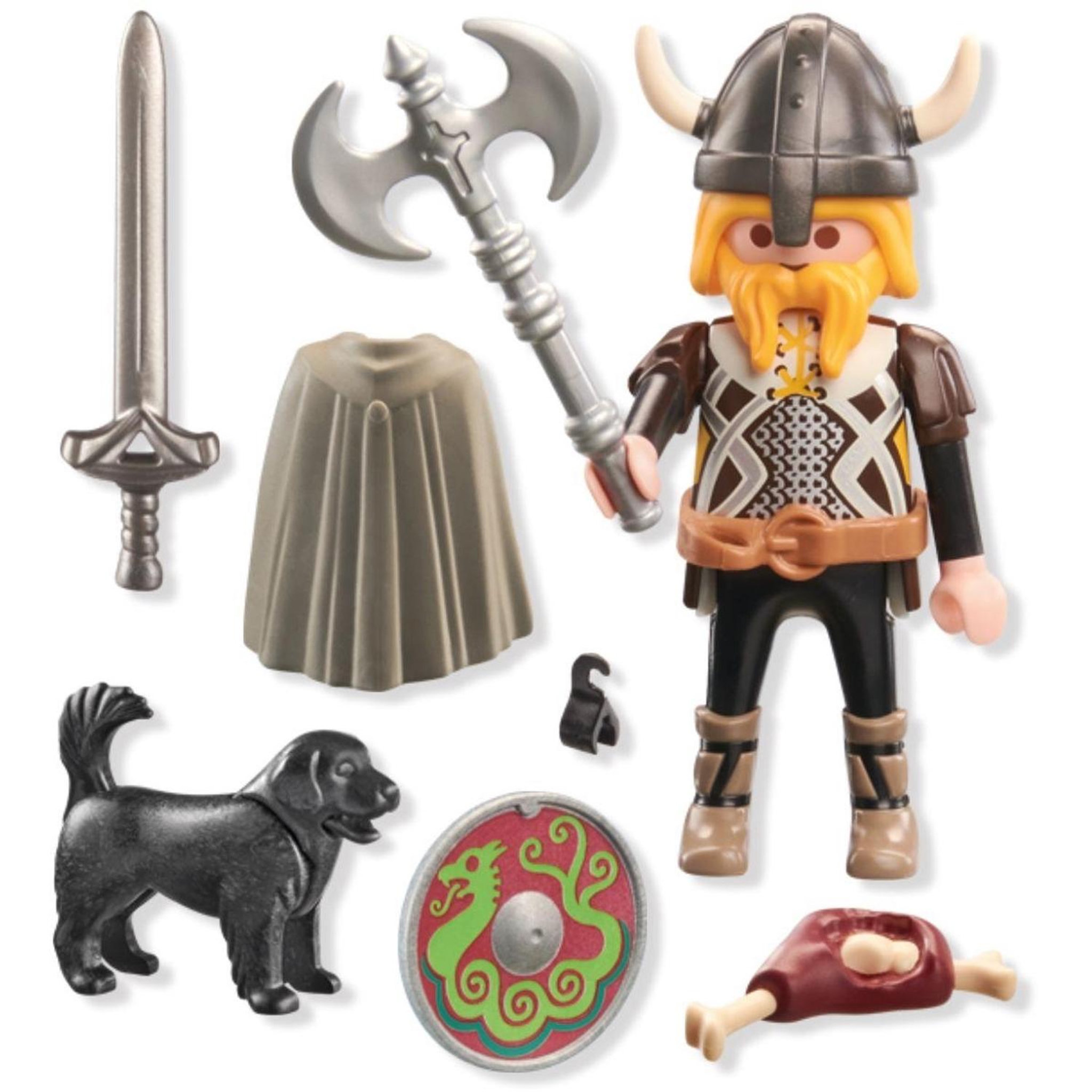 Voir la diapositive 4 : PLAYMOBIL Viking avec son chien, bouclier, casque et armes
