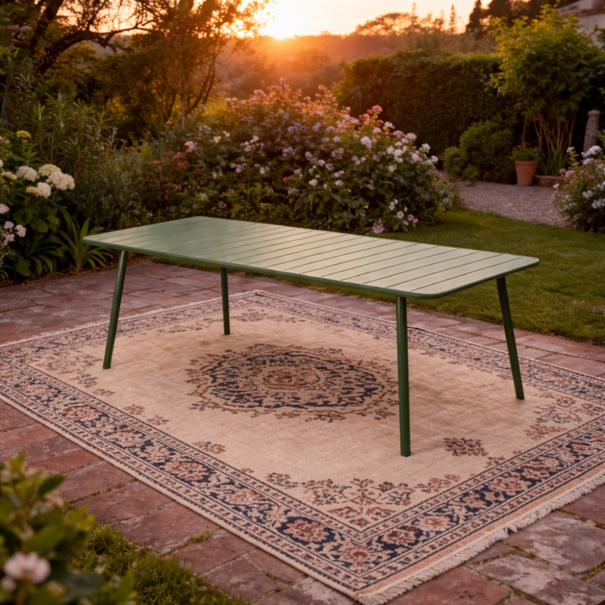 CONCEPT USINE Table de jardin 10-12 places 234cm verte BERGAME