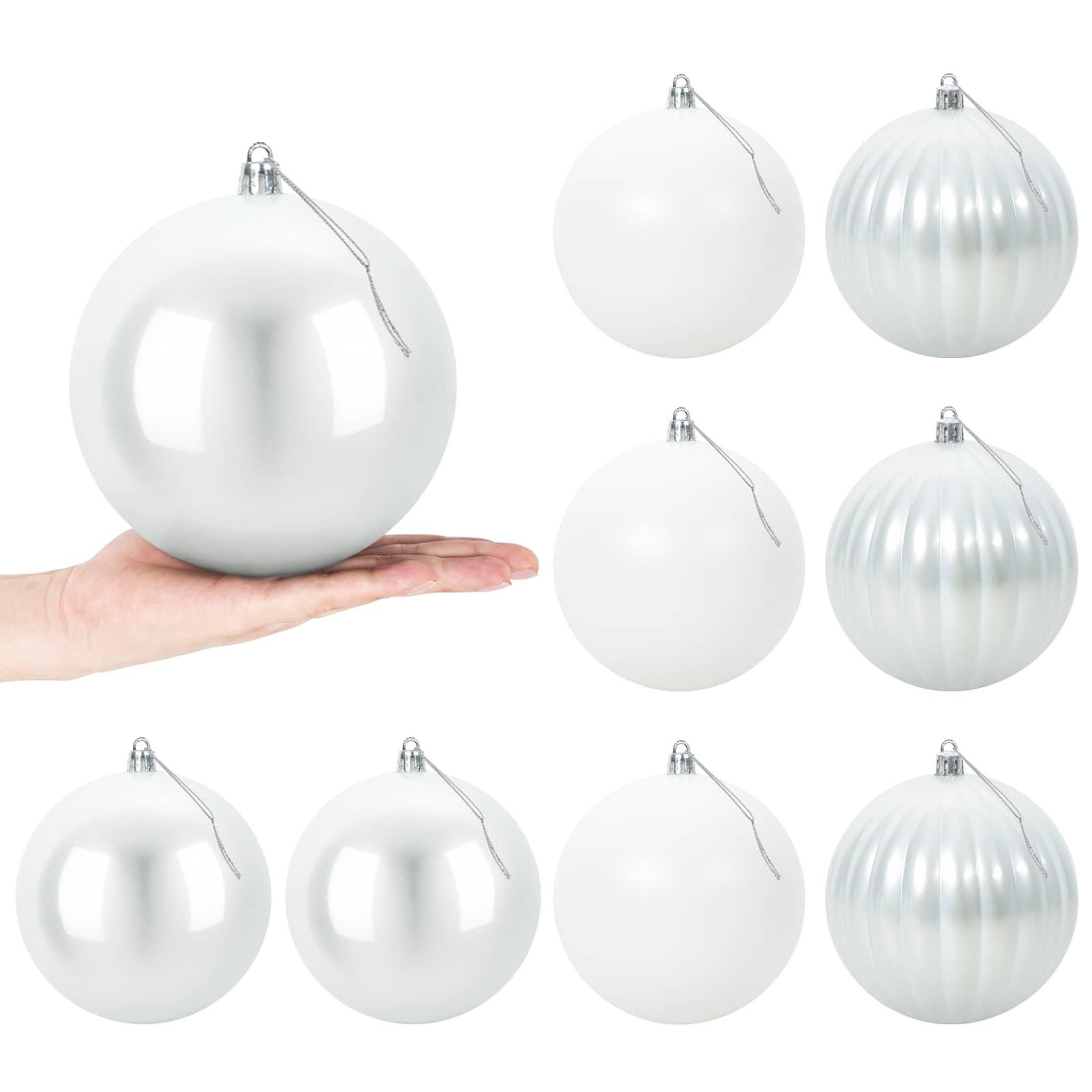 VIDAXL Ensemble de boules de Noël XL 9 pc Blanc Diam. 15 cm Plastique