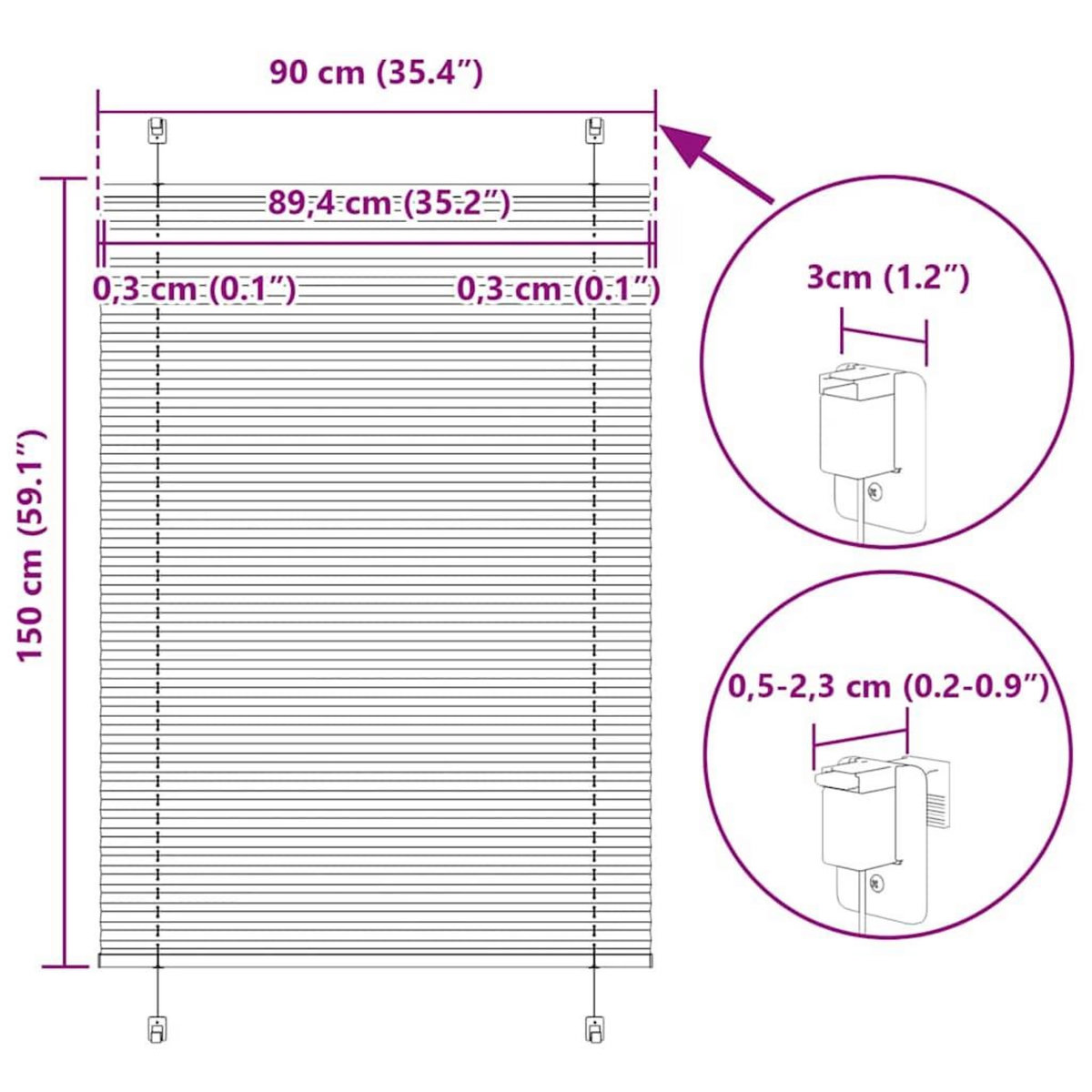 VIDAXL Store plisse blanc 90x150 cm largeur du tissu 89,4 cm polyester
