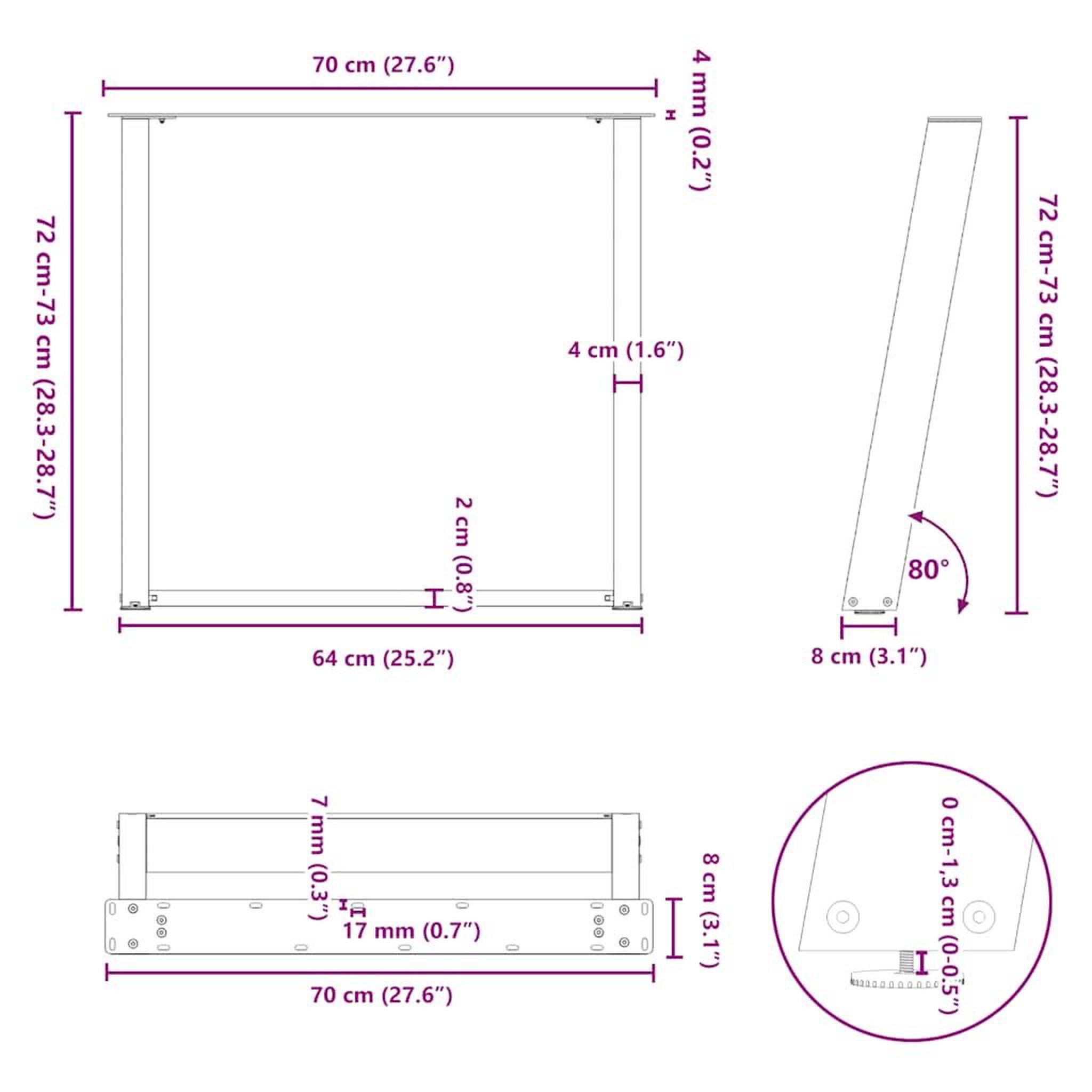 Voir la diapositive 6 : VIDAXL Pieds de table a manger forme de U 2 pcs 70x(72-73) cm acier