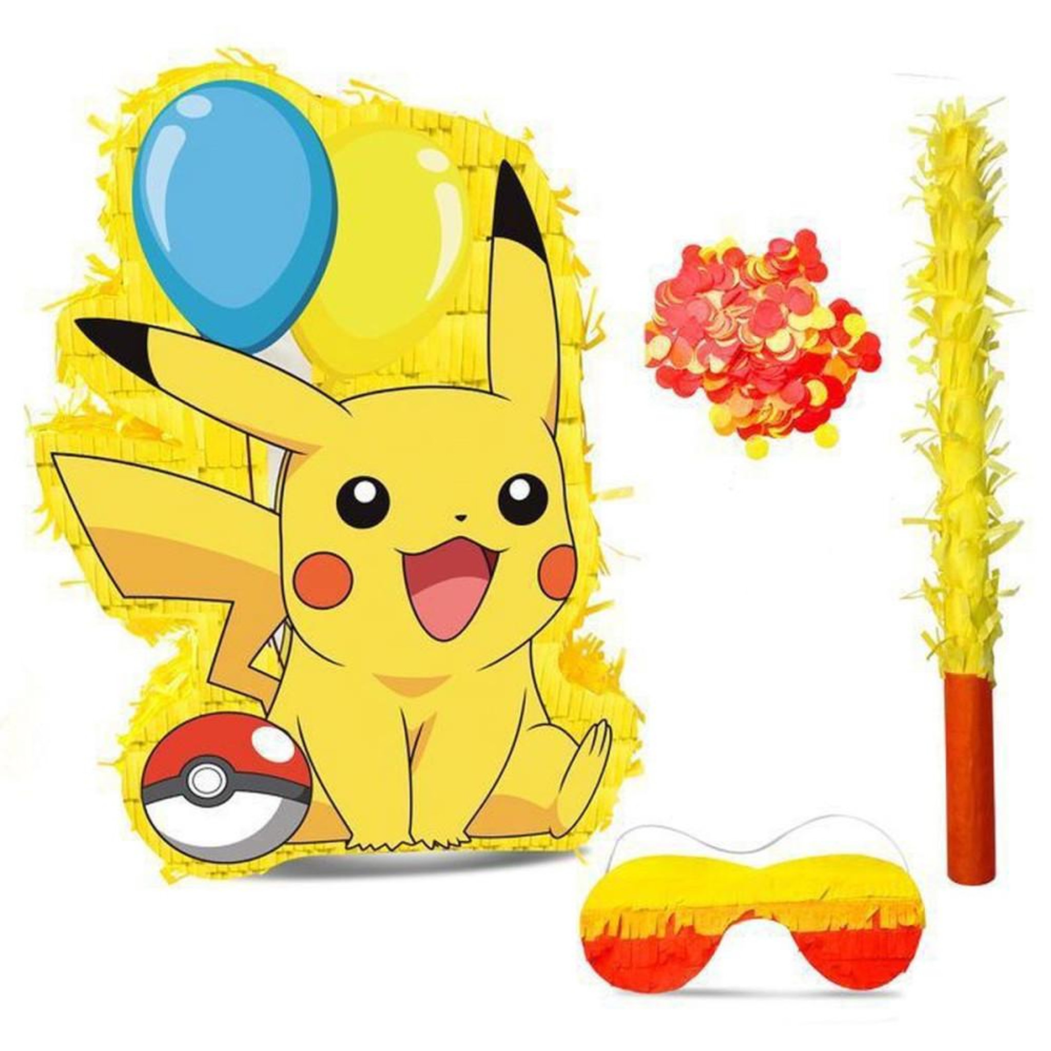 Décoration anniversaire Pokémon piñata multicolore à l'effigie de Pikachu, forme boîte, lot de 4 pièces