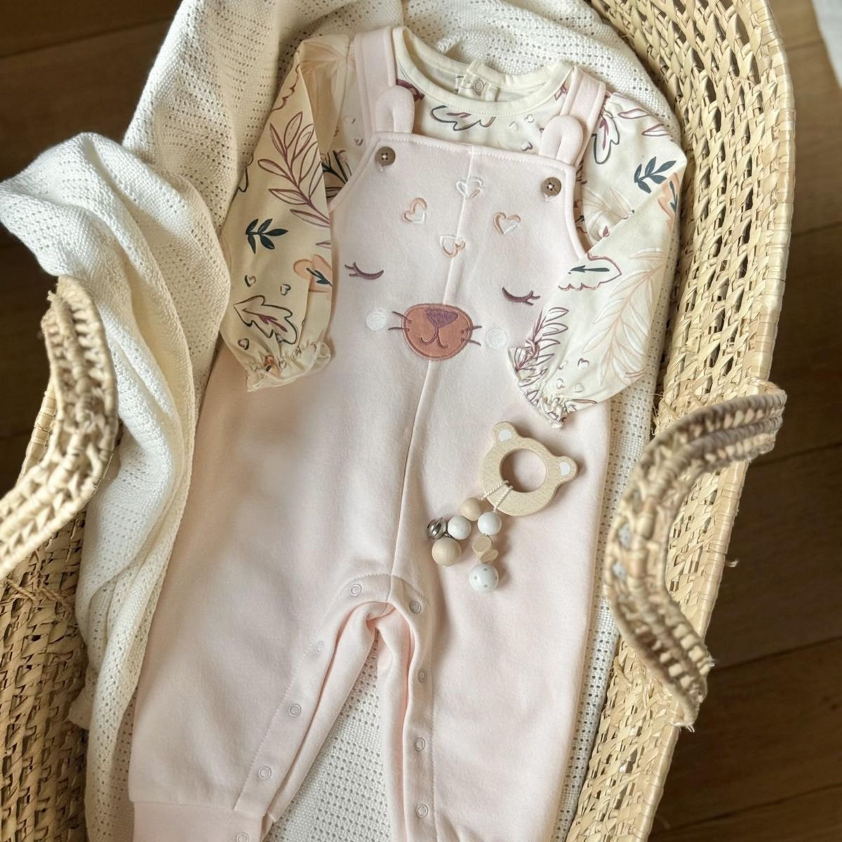 Petit Béguin Ensemble salopette bébé en molleton et t-shirt Matcha