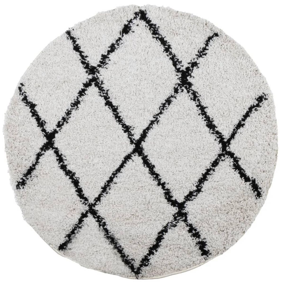 VIDAXL Tapis shaggy a poils longs moderne creme et noir Ø 80 cm