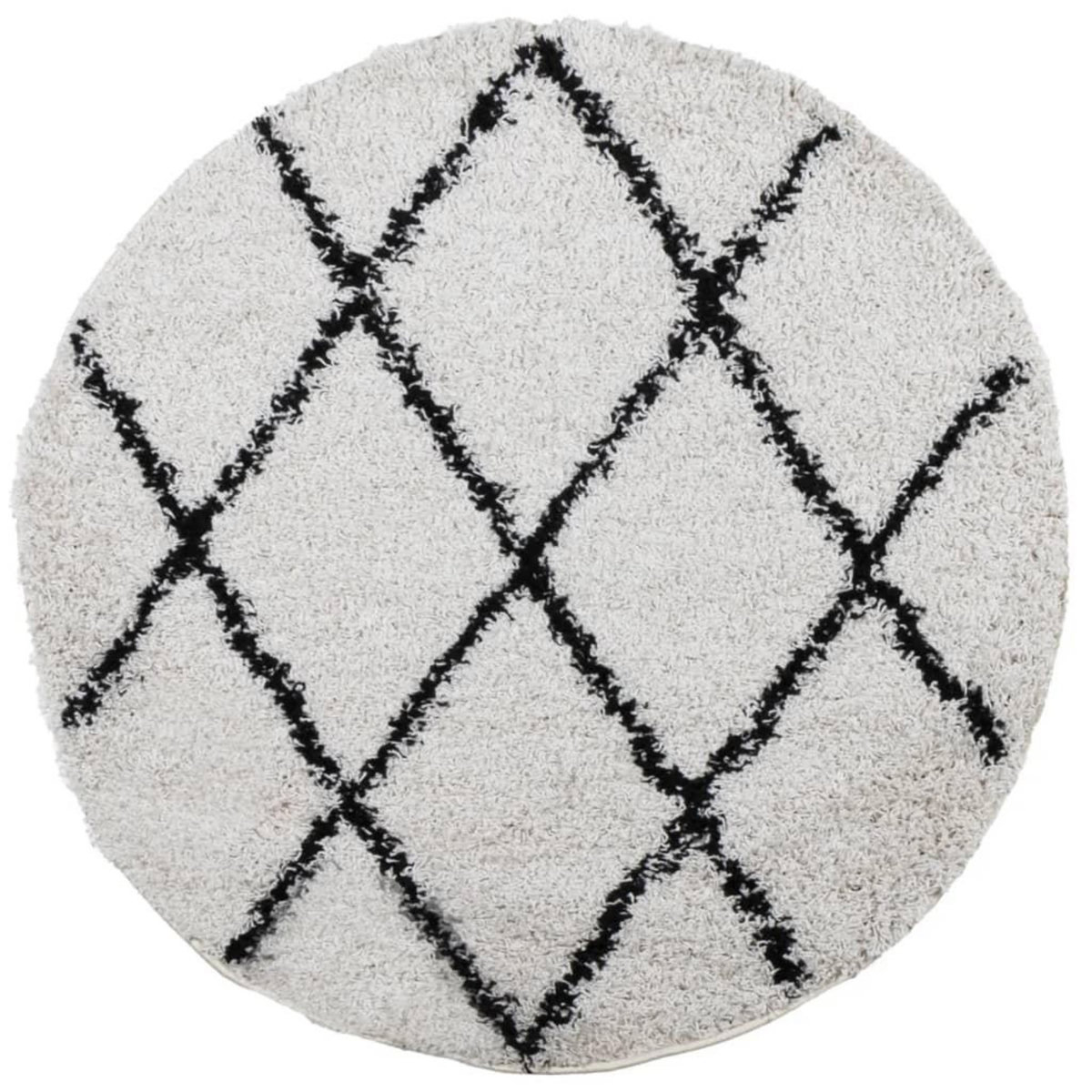 VIDAXL Tapis shaggy a poils longs moderne creme et noir Ø 80 cm