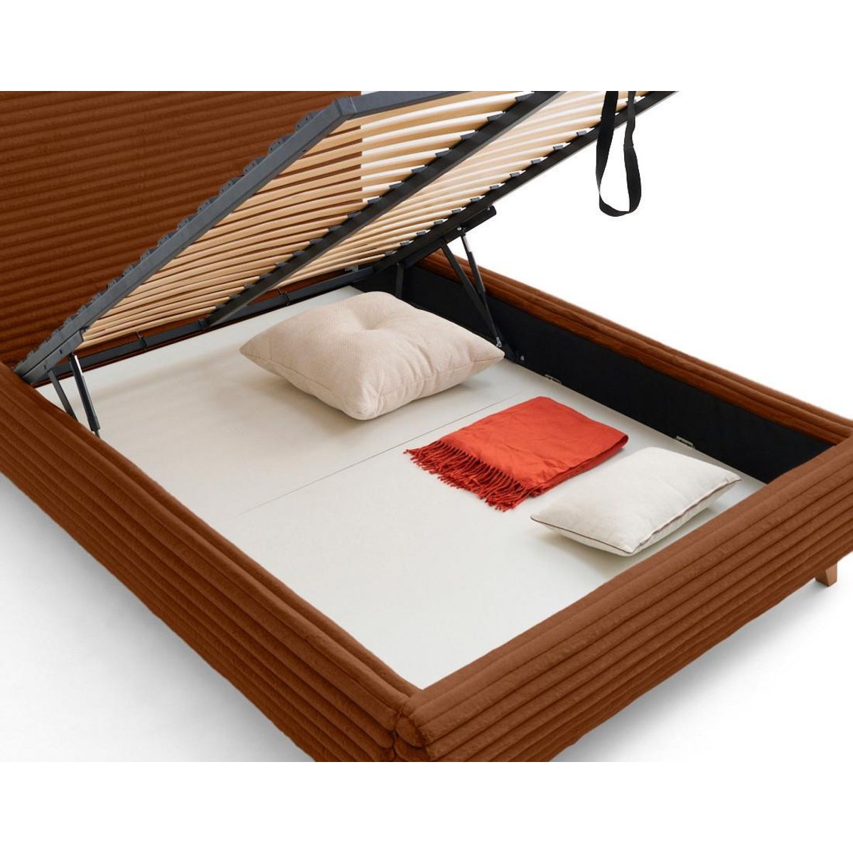 BEST MOBILIER Cristal - lit coffre - 160x200 - sommier inclus - fausse fourrure côtelée