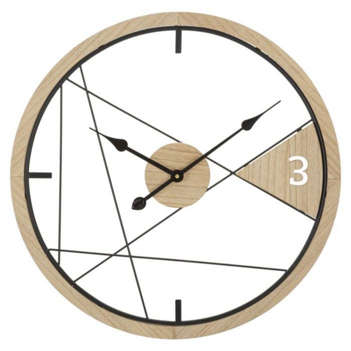 Paris Prix Horloge Murale en Métal  Geometric  60cm Naturel & Noir