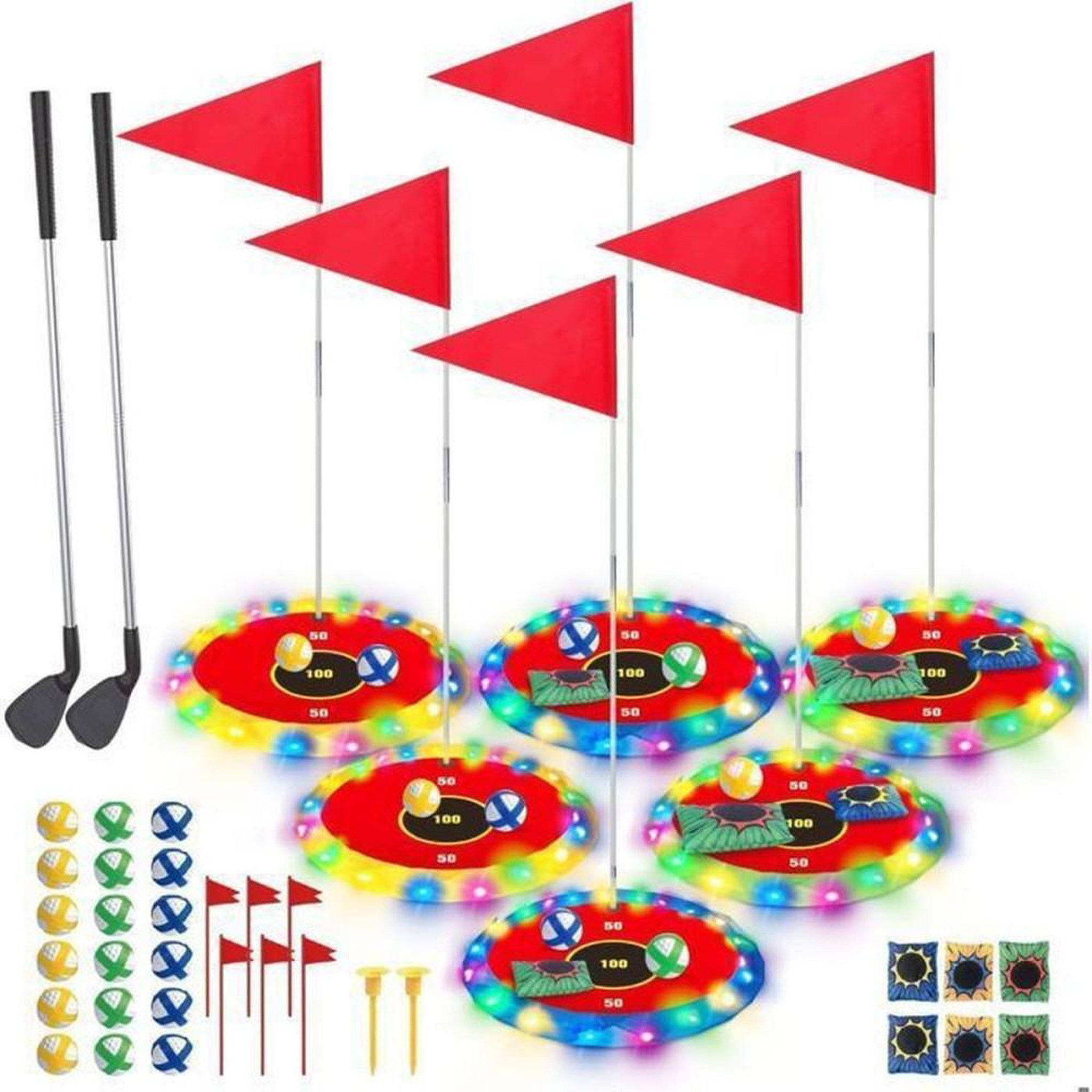 Jeu enfant 2 en 1 golf & lancer avec cibles LED, 2 clubs, 18 balles et 6 cibles, dès 5 ans