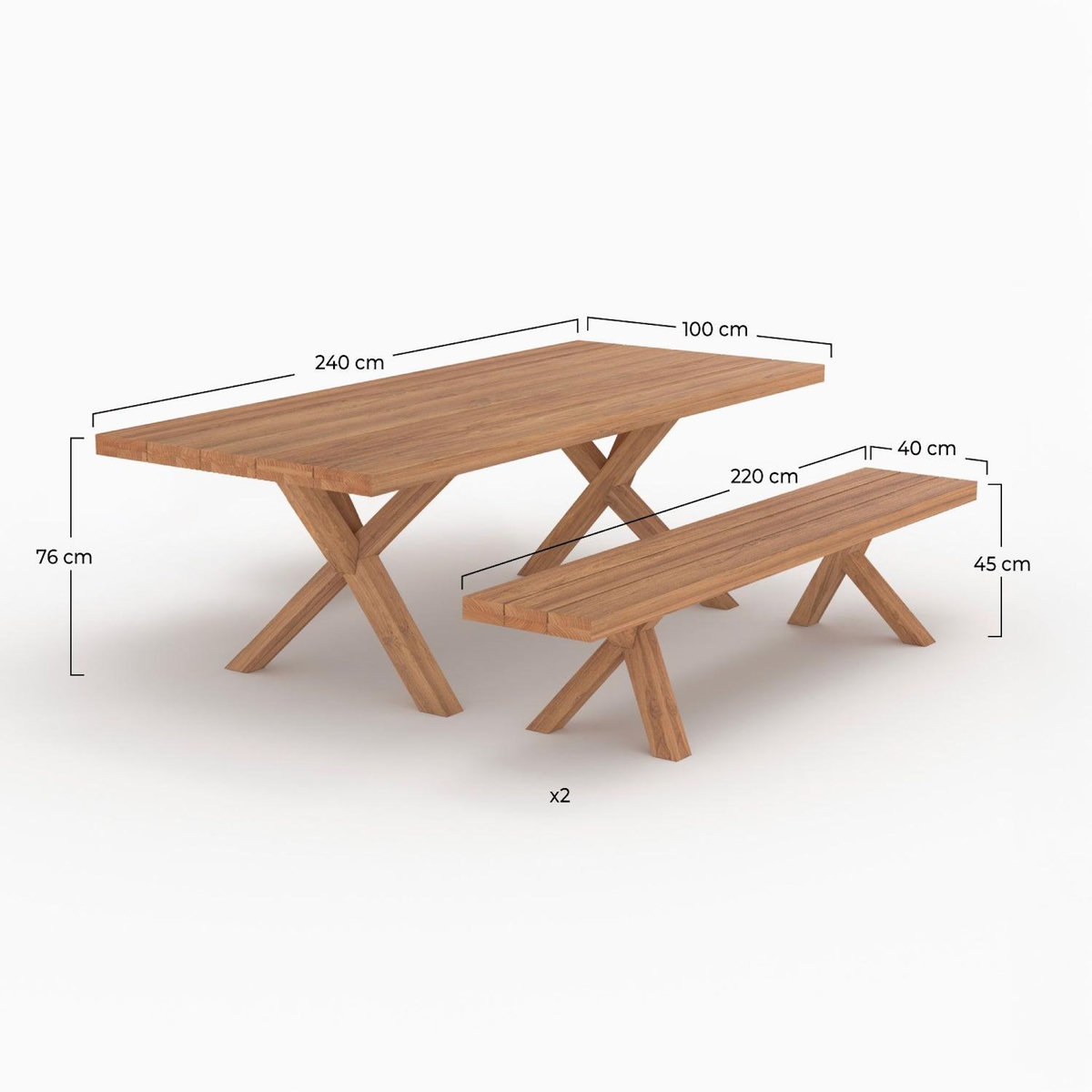 Rendez vous déco Table et bancs de jardin 10 personnes en bois-Soraya