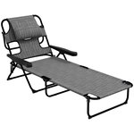 OUTSUNNY Bain de soleil transat pliable inclinable - coussins, espace tête - acier noir polyester gris chiné