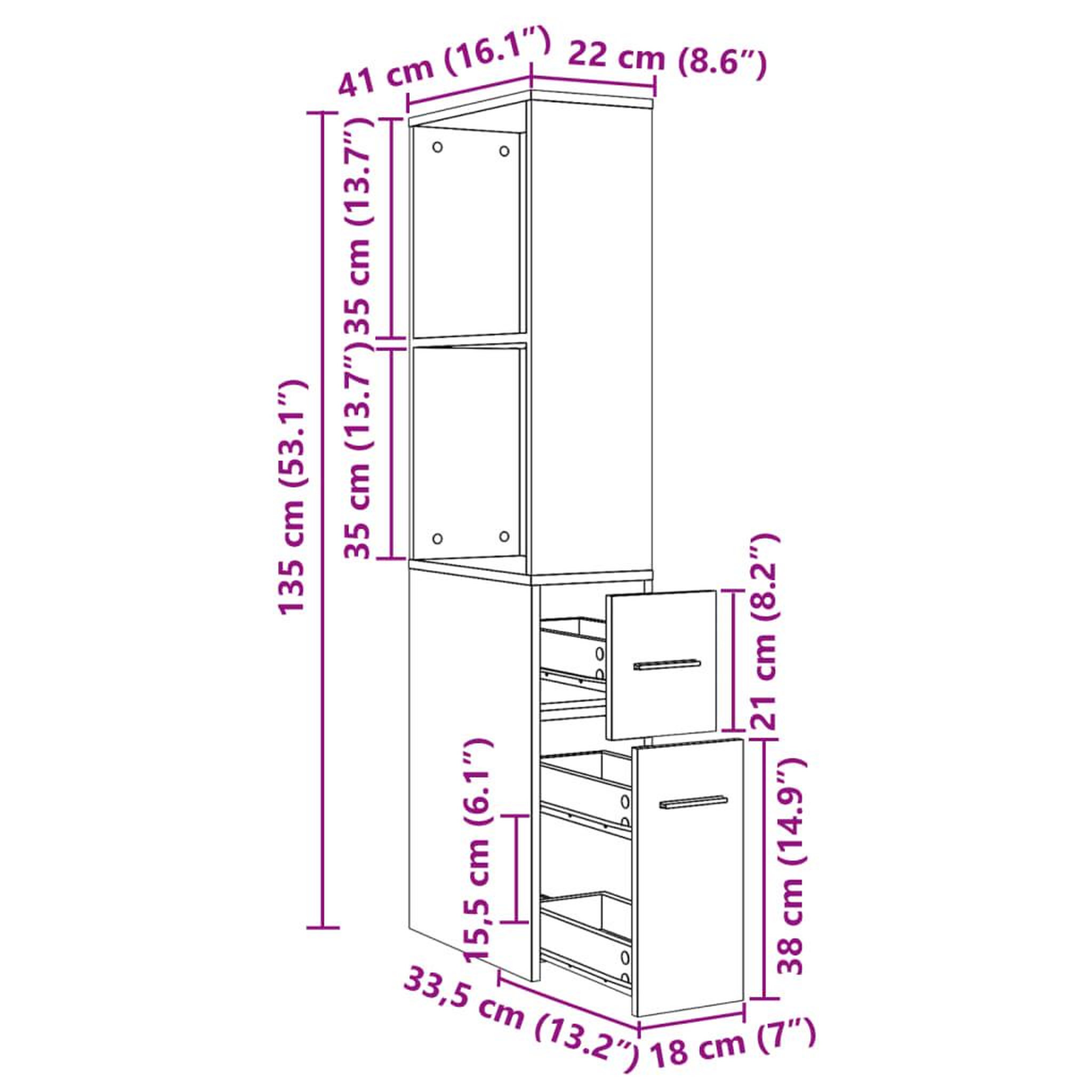 Voir la diapositive 6 : VIDAXL Armoire de salle de bain etroite avec roulettes chene fume