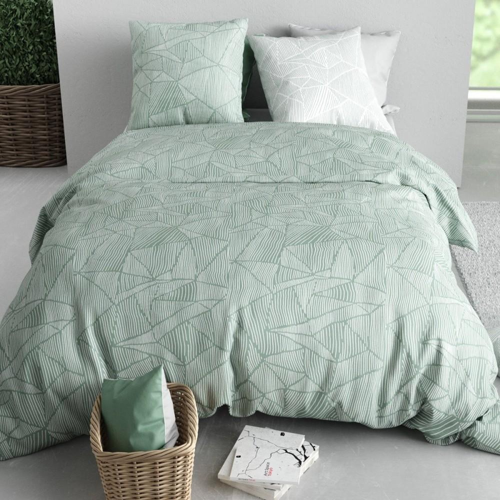 Voir la diapositive 2 : ATELIER DU COTON Housse de couette 200x200 ADELY + 2 taies coton 57 fils