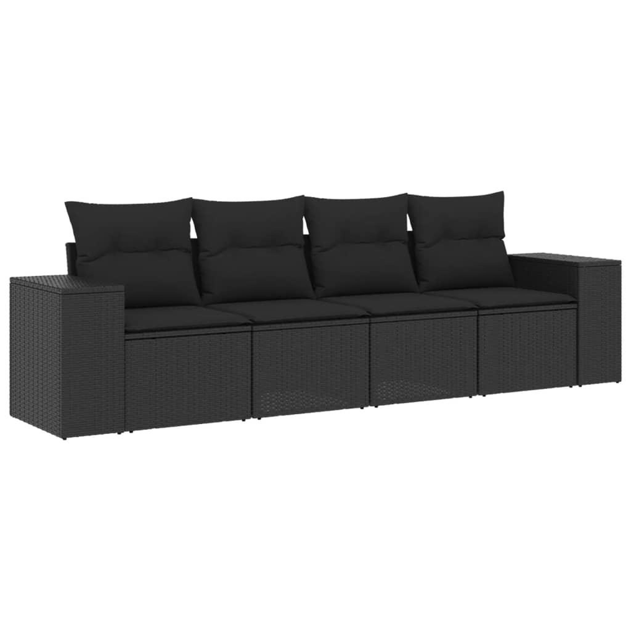 Voir la diapositive 2 : VIDAXL Salon de jardin 4 pcs avec coussins noir resine tressee