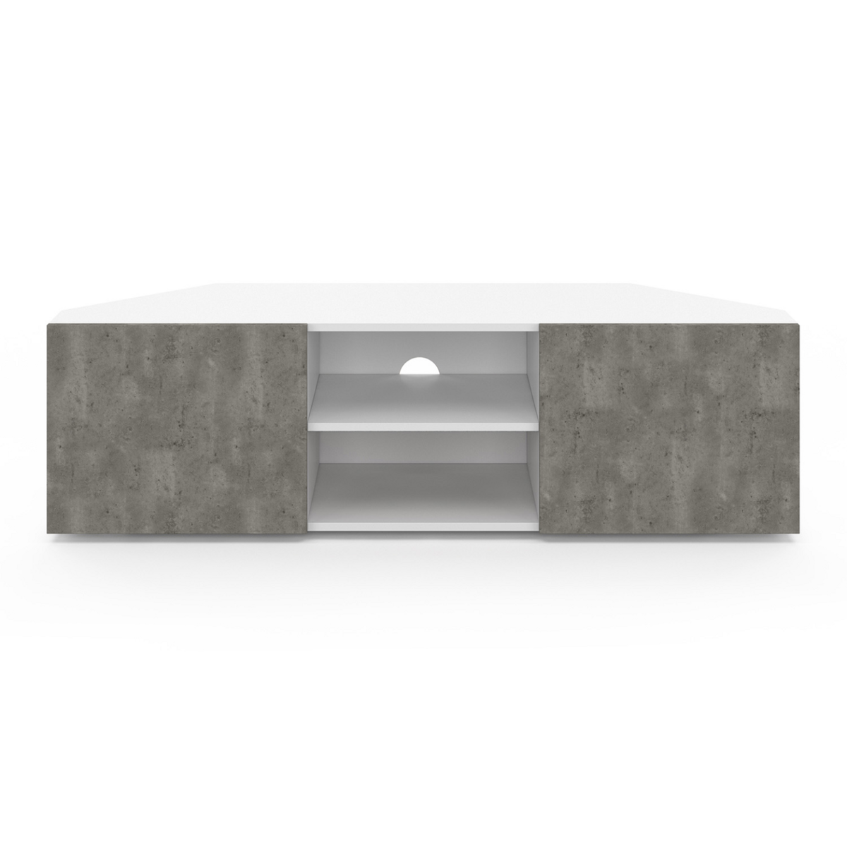 ID MARKET Meuble TV 110 cm d'angle ELI blanc portes effet béton