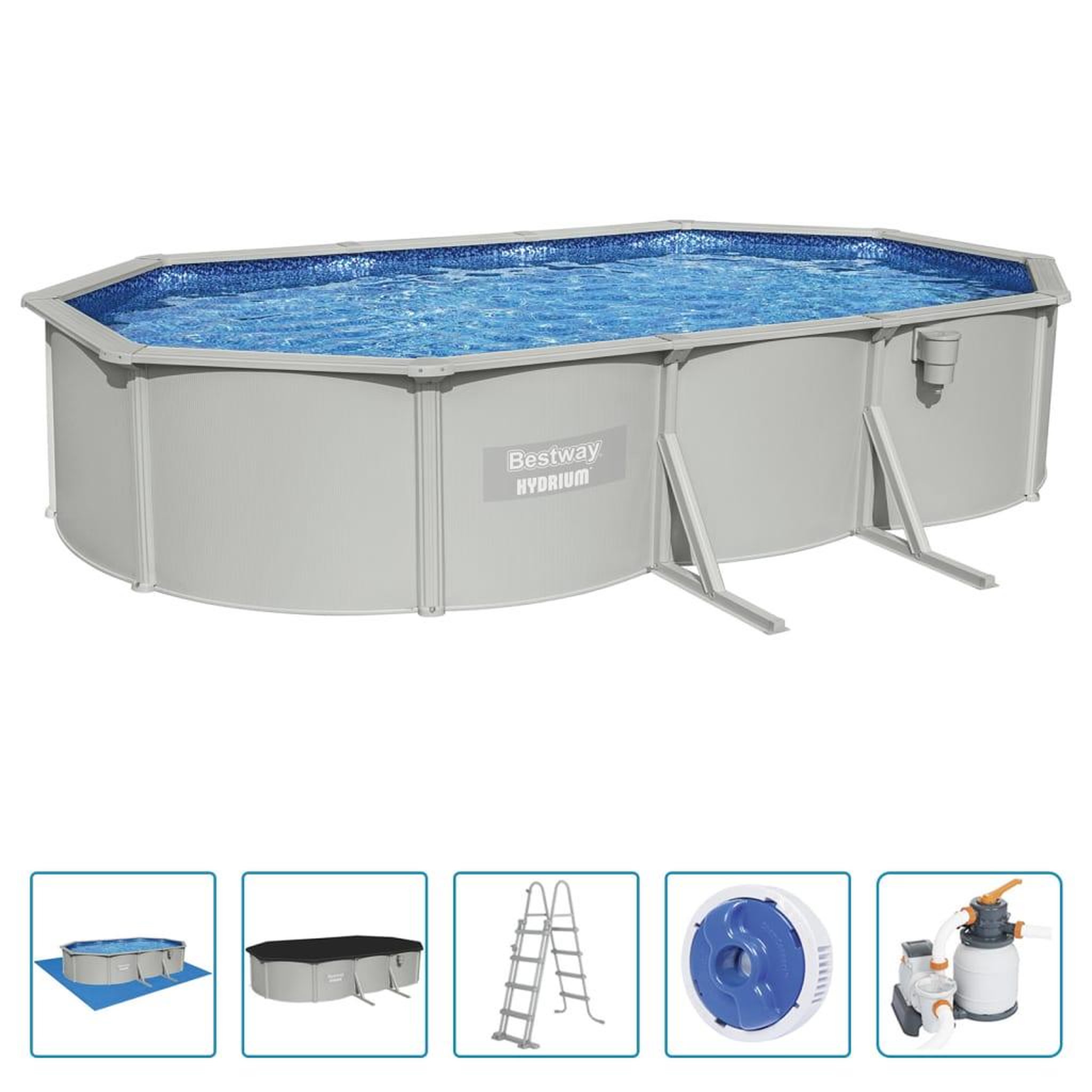 Voir la diapositive 2 : BESTWAY Bestway Piscine encadree hors sol ovale Hydrium 610x360x120 cm