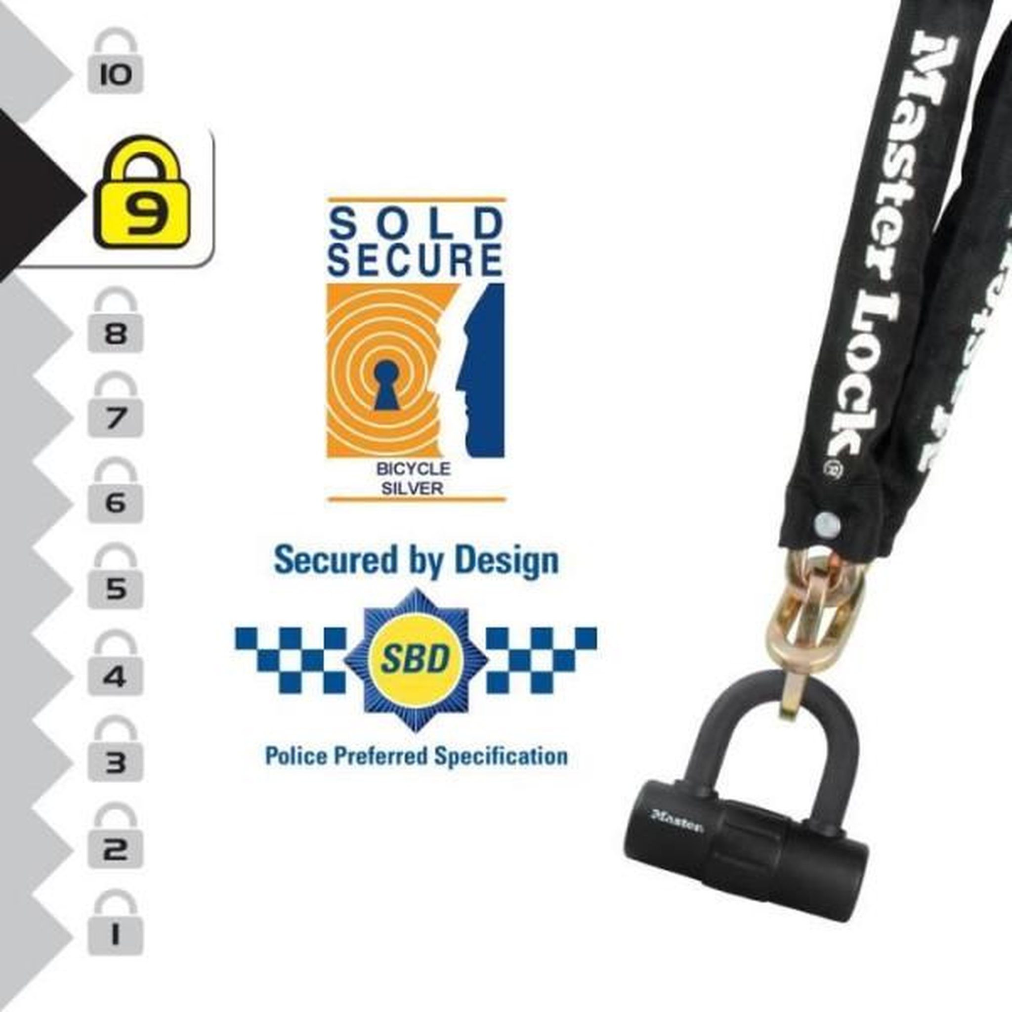 Voir la diapositive 3 : Master lock Master Lock Chaîne avec serrure Mini U Acier 90 cm x 10 mm 8234EURDPRO