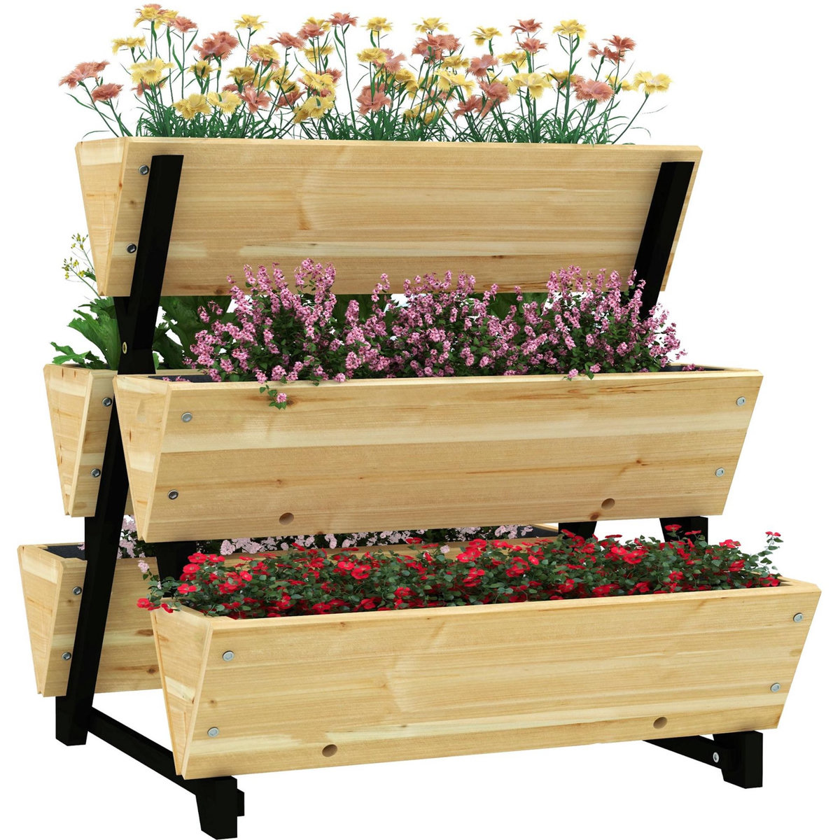 OUTSUNNY Jardinière escalier 5 bacs design - dim. 75L x 78lx 77H cm - acier noir bois sapin pré-huilé