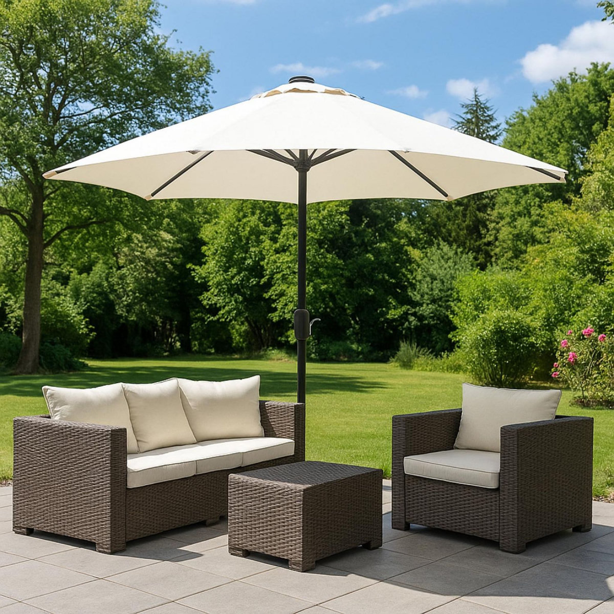 CONCEPT USINE Parasol droit rond led diamètre 3 m écru MANAROLA