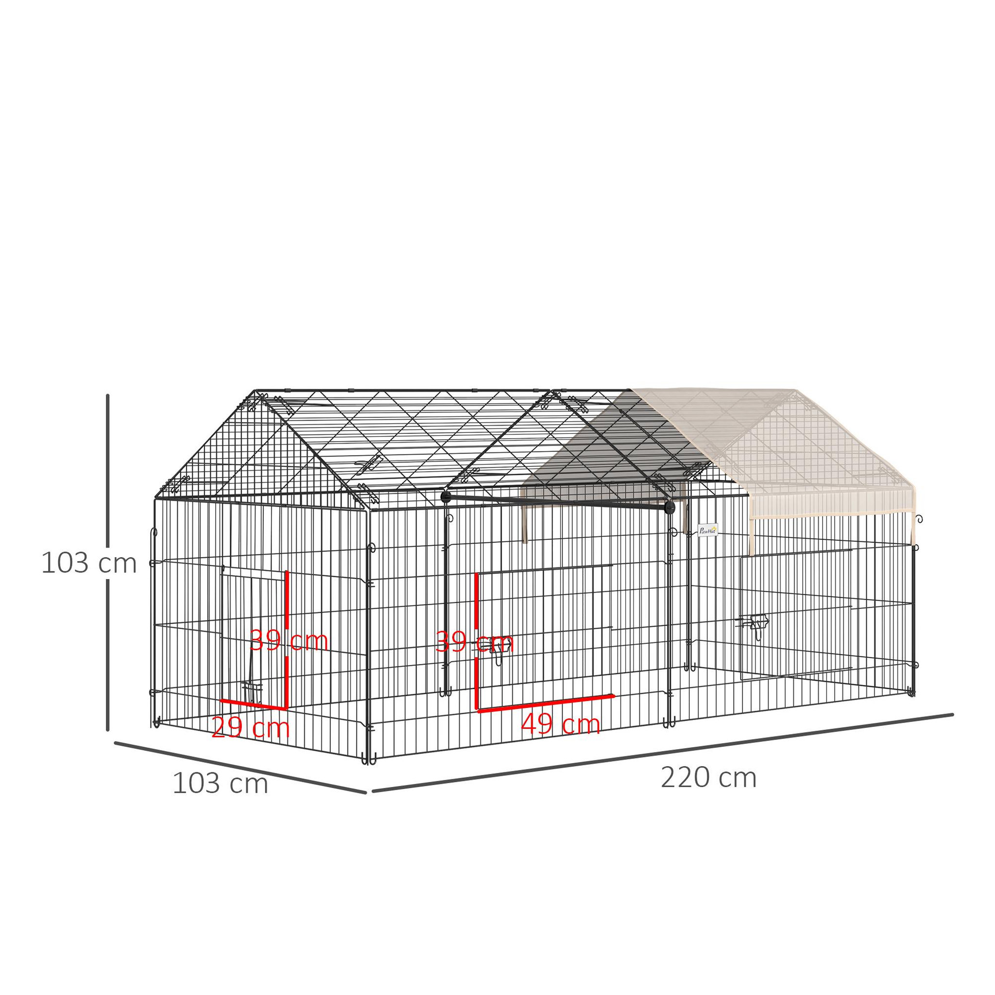 Voir la diapositive 3 : PAWHUT Parc enclos métal époxy cage extérieure dim. 2,20l x 1,03l x 1,03h m 3 portes et trappe surface abrité pe beige