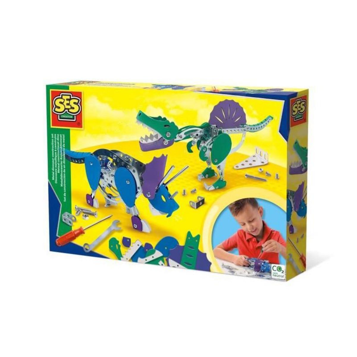 SES Creative Kit de construction de dinosaures en métal - Tricératops et spinosaure