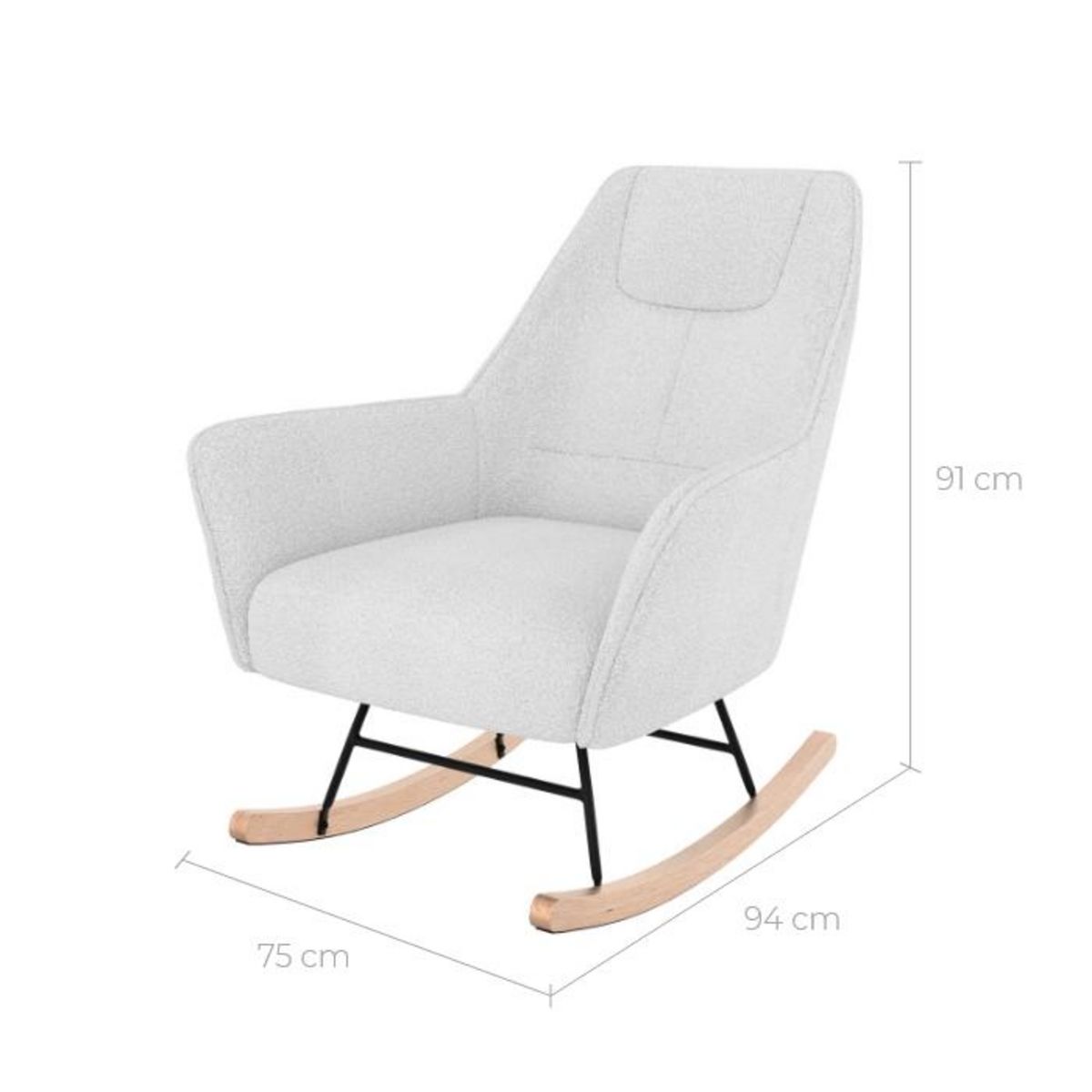 Rendez vous déco Rocking-chair blanc effet laine bouclette en tissu - Shaun