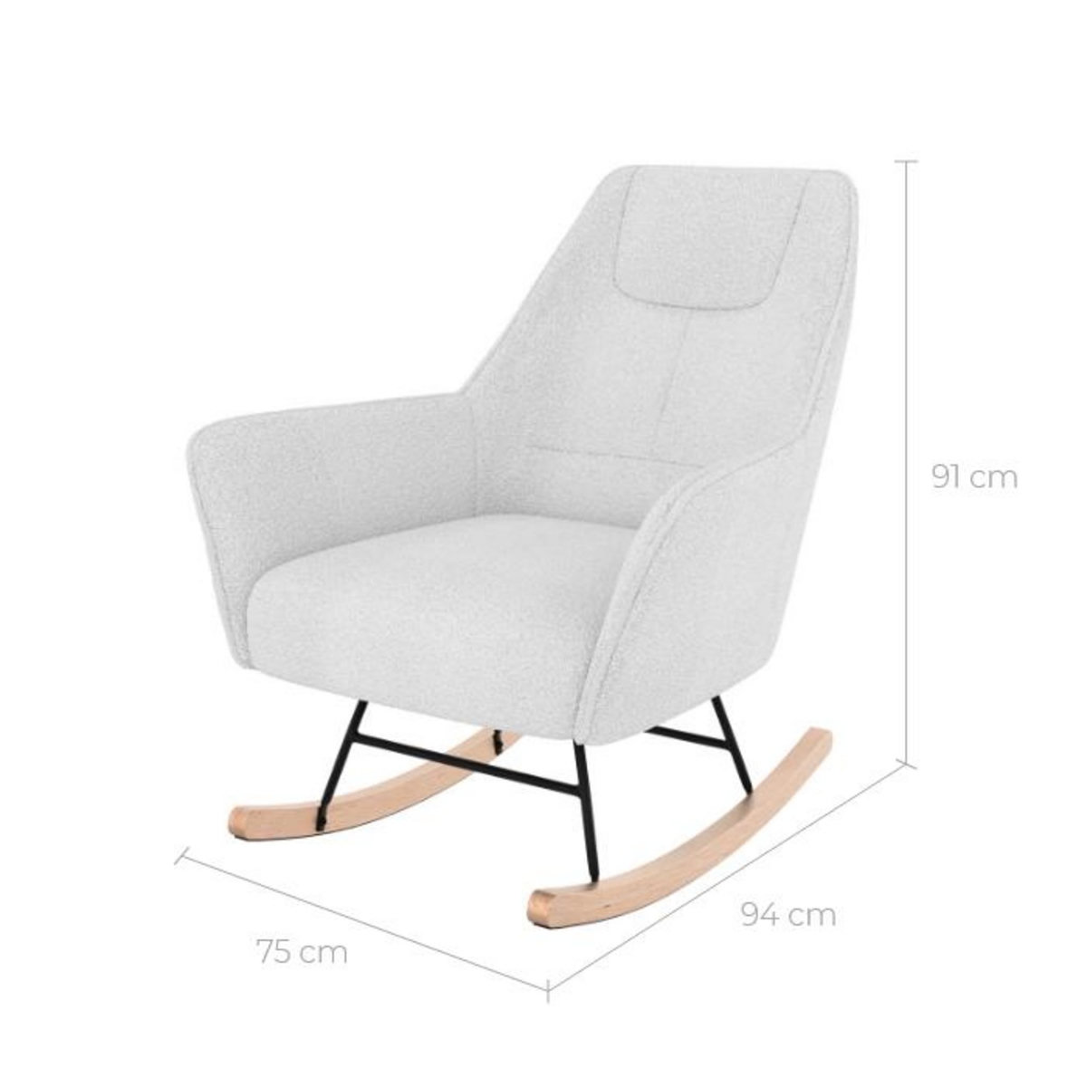 Rendez vous déco Rocking-chair blanc effet laine bouclette en tissu - Shaun