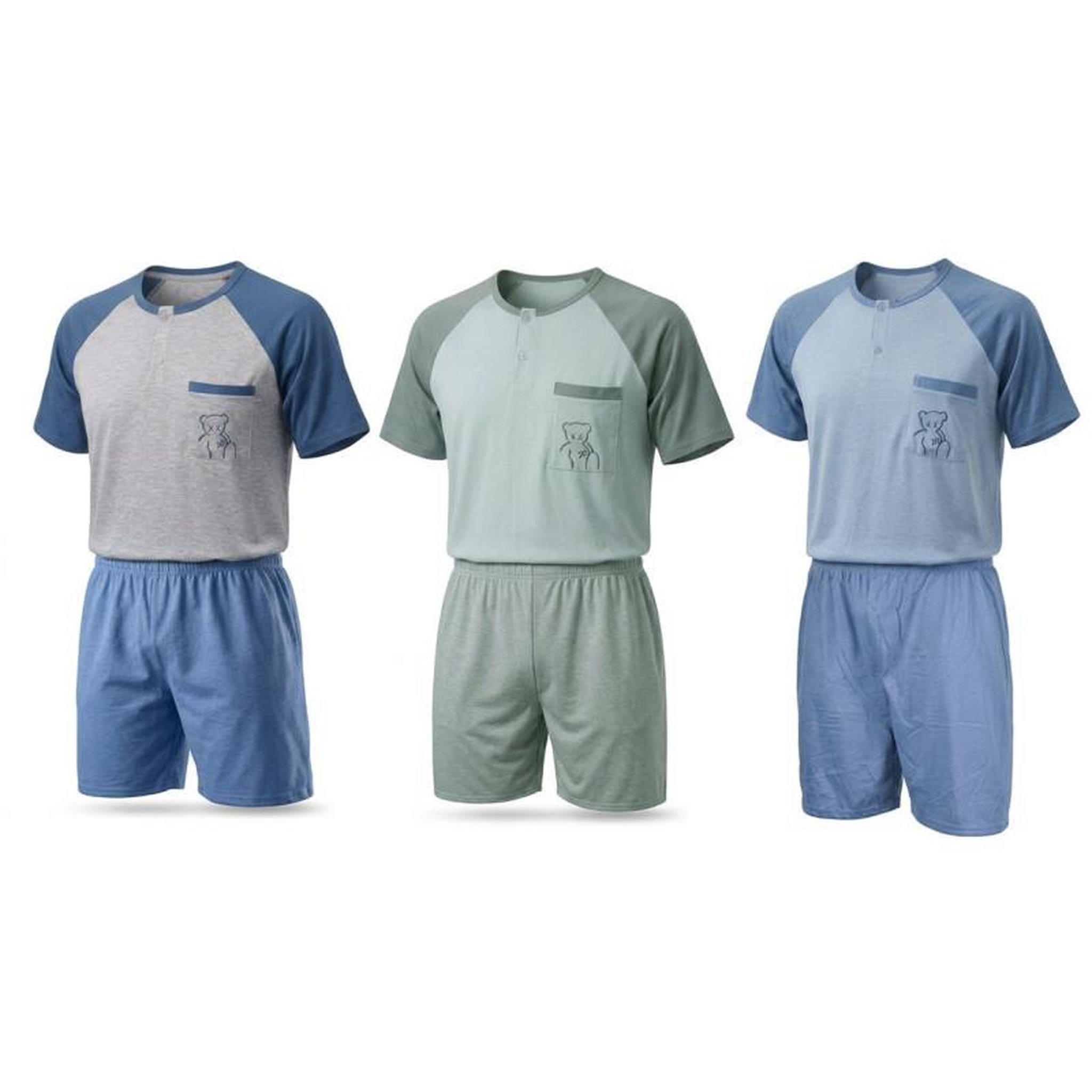 OZABI OZABI Ensemble Pyjama Pyjama Court Homme Coton. Coloris disponibles : Vert, Gris, Bleu