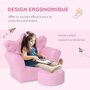HOMCOM Ensemble fauteuil et pouf enfant design couronne de princesse - dossier et assise pouf avec boutons strass aspect cristaux - structure bois revêtement synthétique PVC rose
