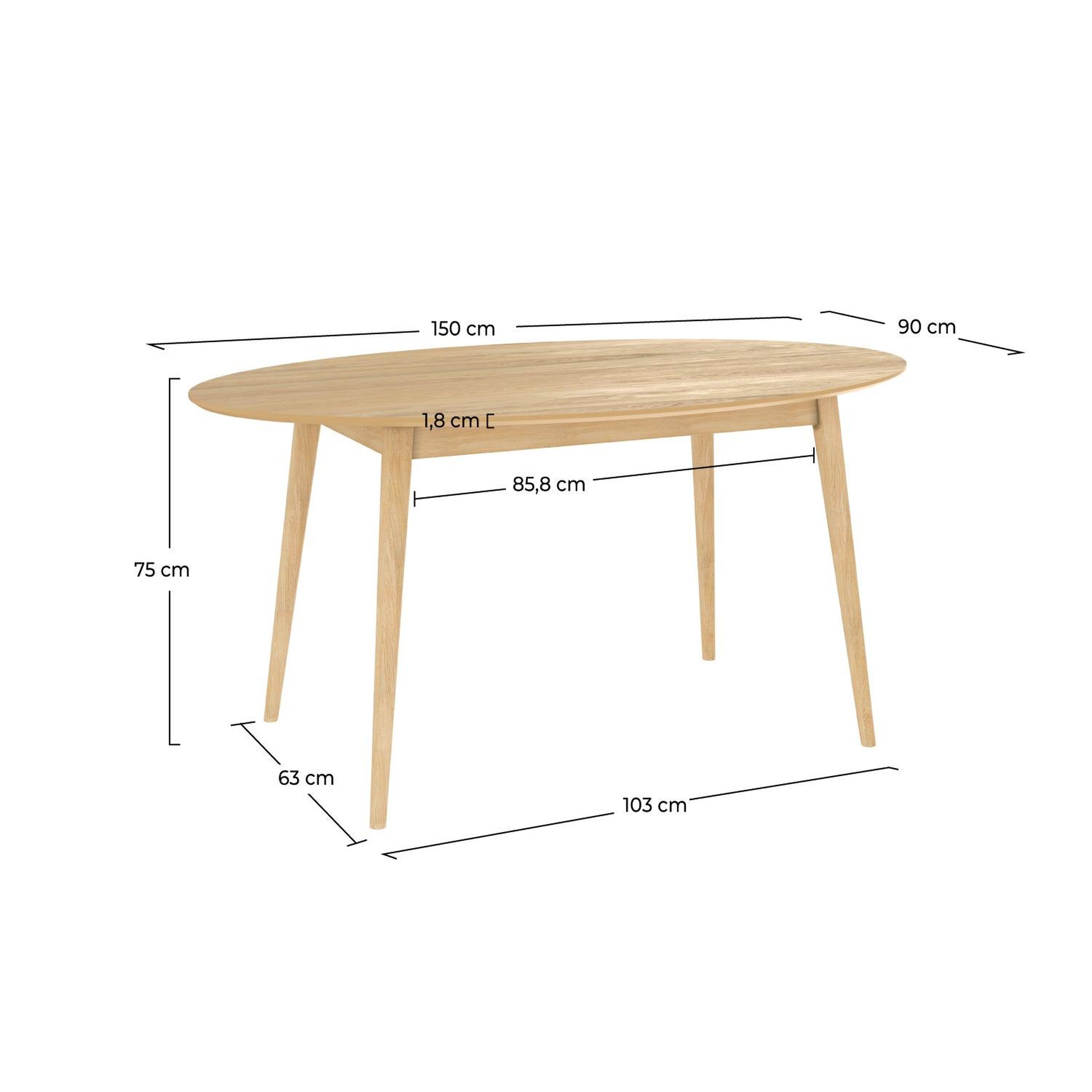 Voir la diapositive 4 : MAISON PAVANE Table ovale 6 personnes en bois clair 150 cm-eddy