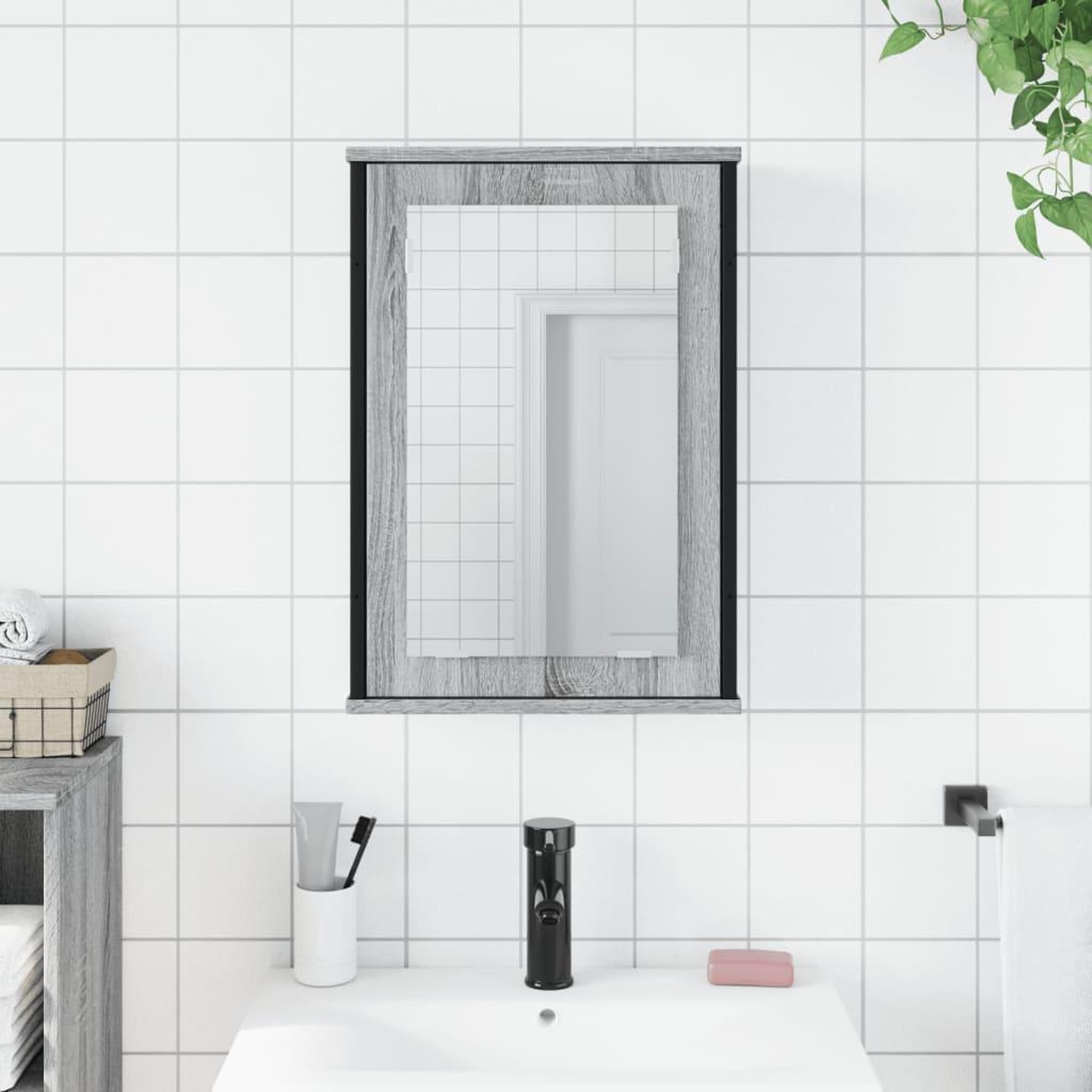 Voir la diapositive 3 : VIDAXL Armoire a miroir de salle de bain sonoma gris bois d'ingenierie